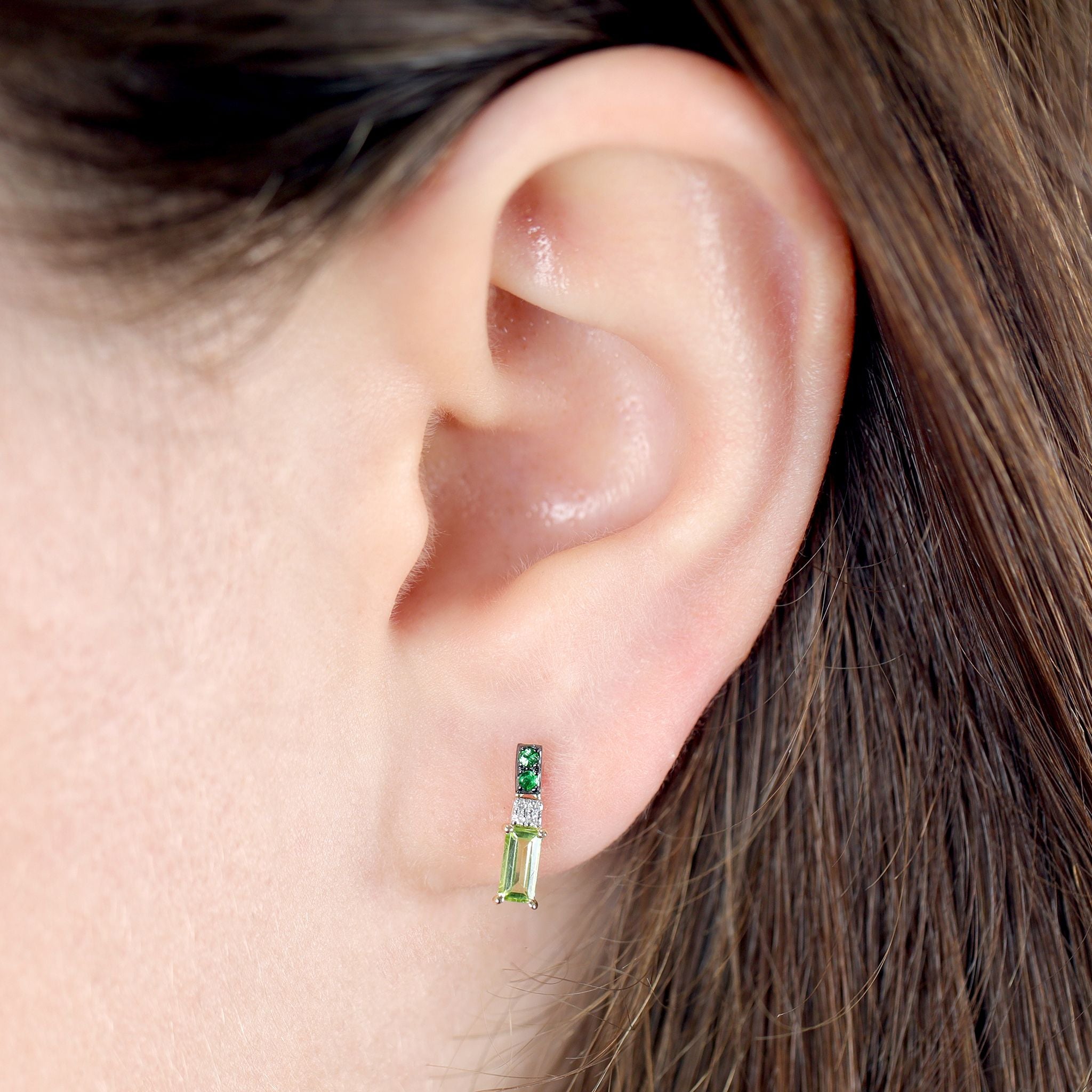 9ct Gold Peridot, Tsavorite & Diamond Drop Earrings
