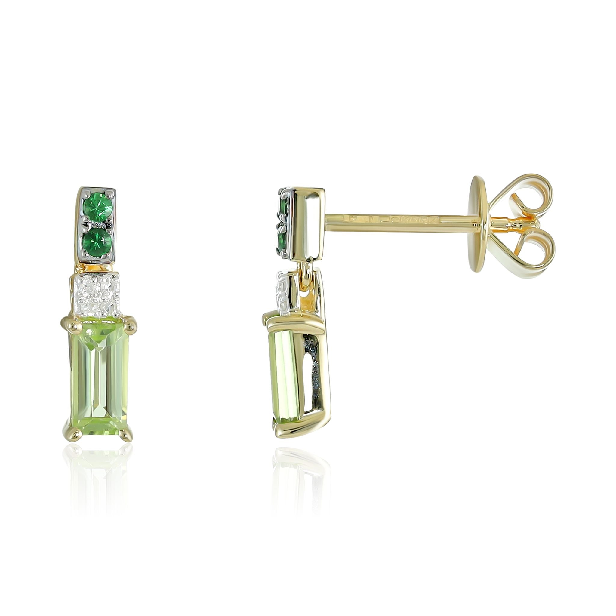 9ct Gold Peridot, Tsavorite & Diamond Drop Earrings