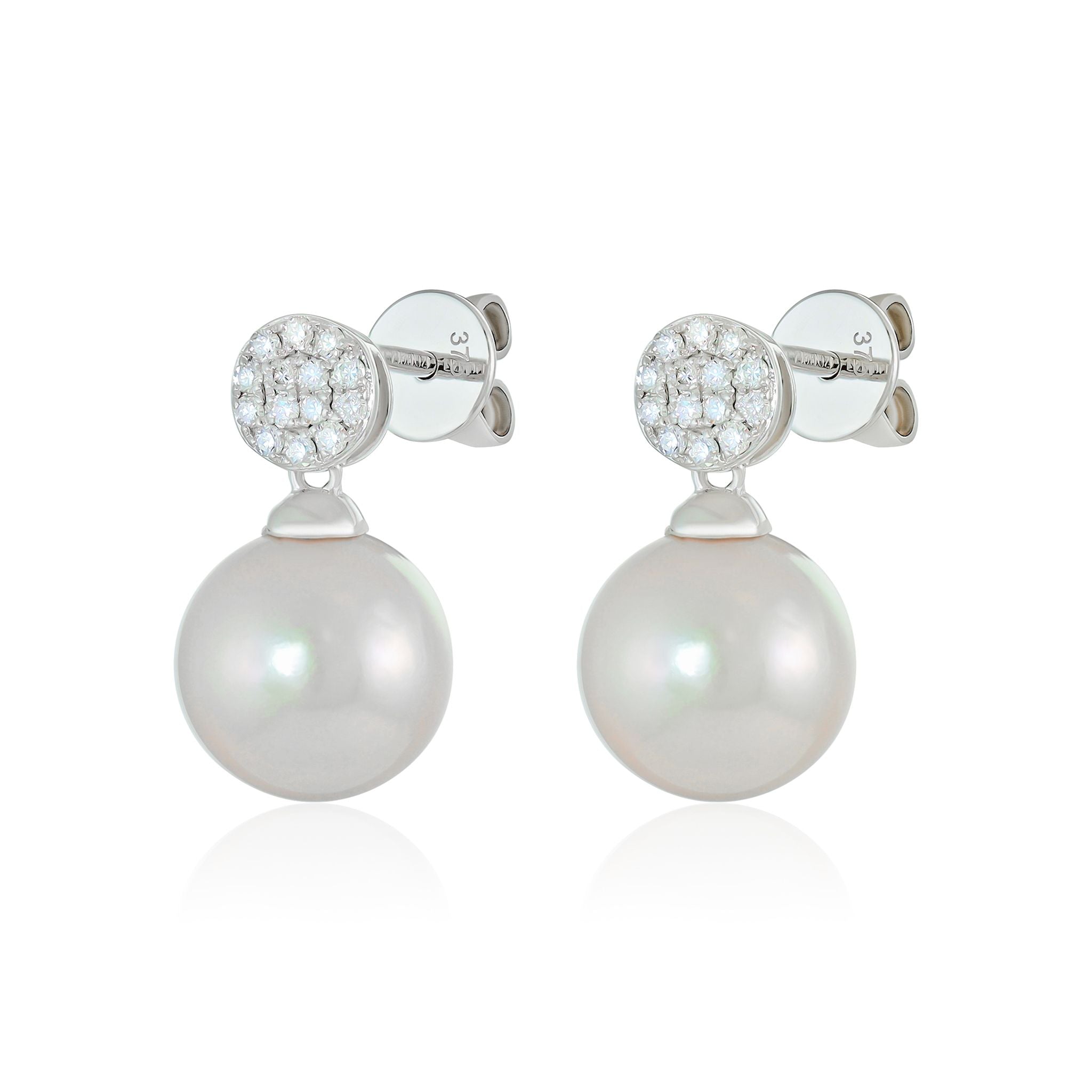 9ct White Gold Diamond and Pearl Stud Earrings