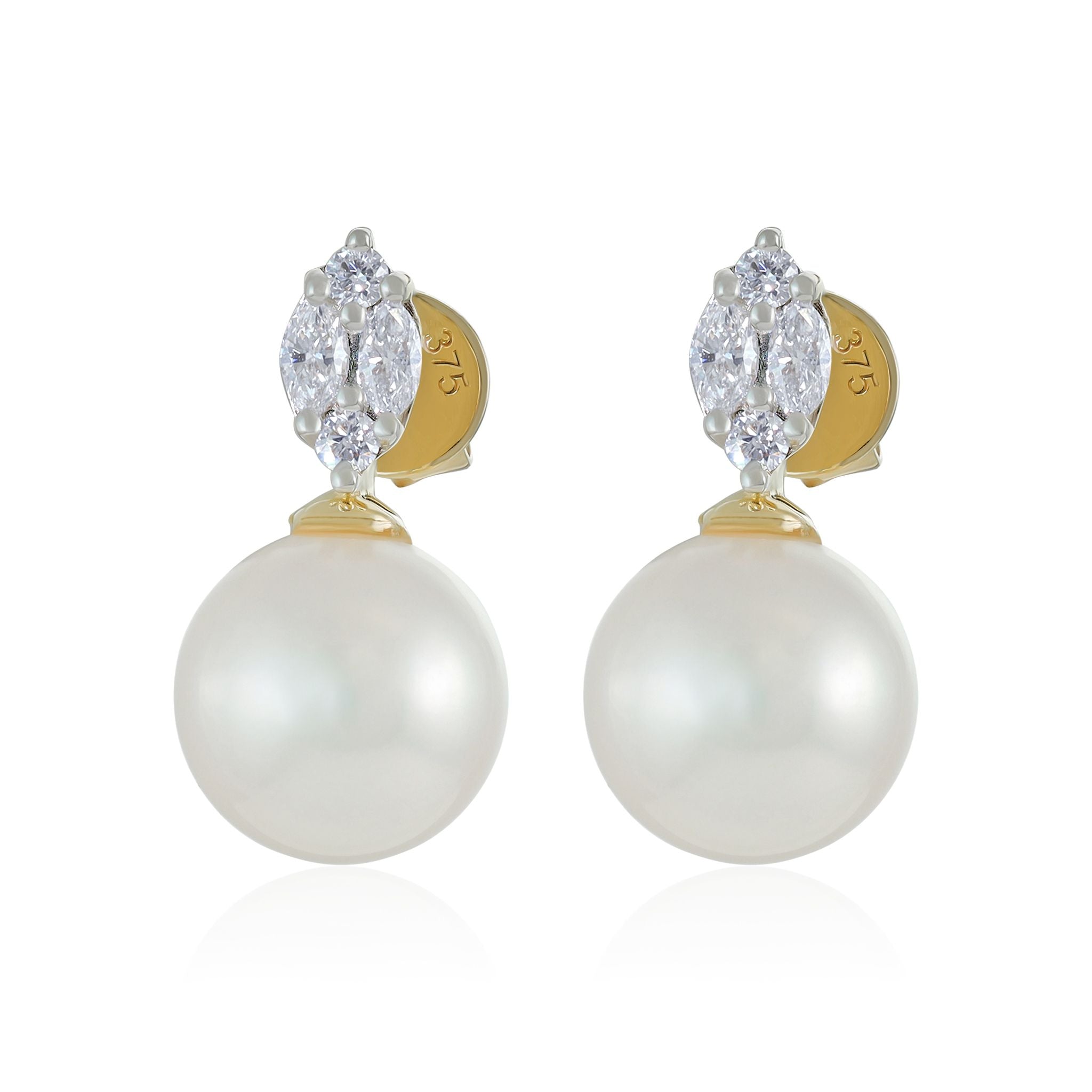 9ct Yellow Gold Diamond and Pearl Stud Earrings