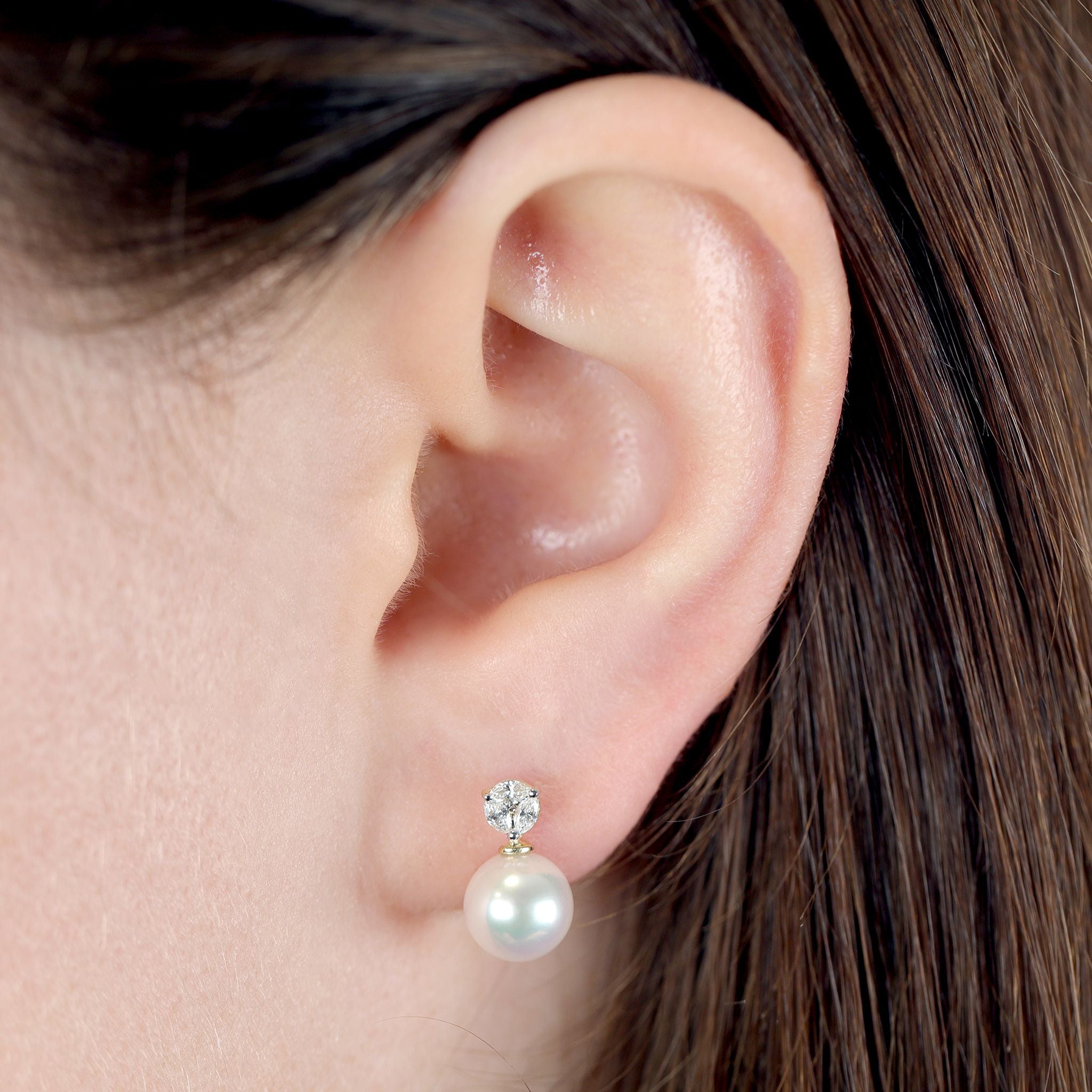 9ct Yellow Gold Diamond and Pearl Stud Earrings