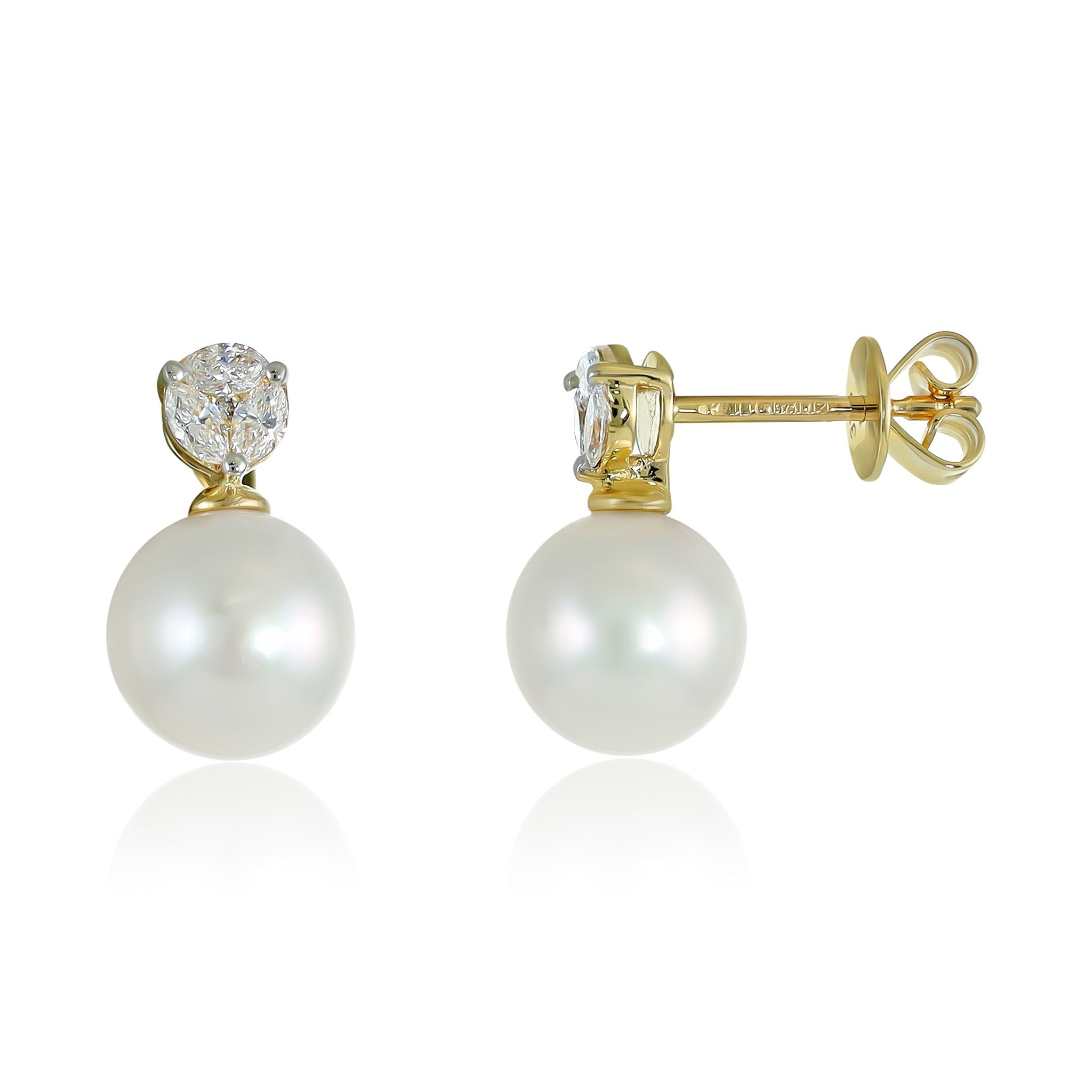 9ct Yellow Gold Diamond and Pearl Stud Earrings