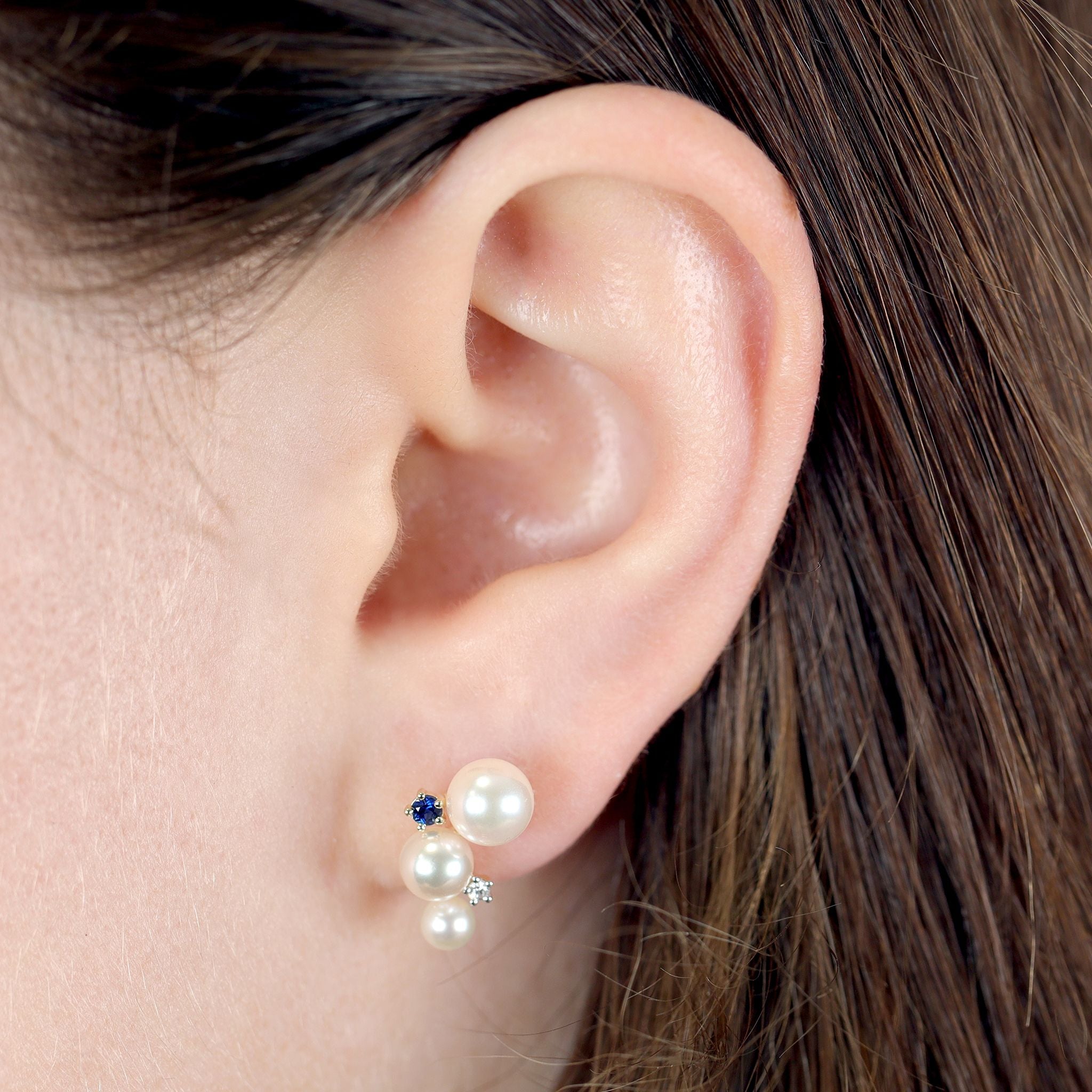 9ct Yellow Gold Pearl and Gem Stone Cluster Stud Earrings