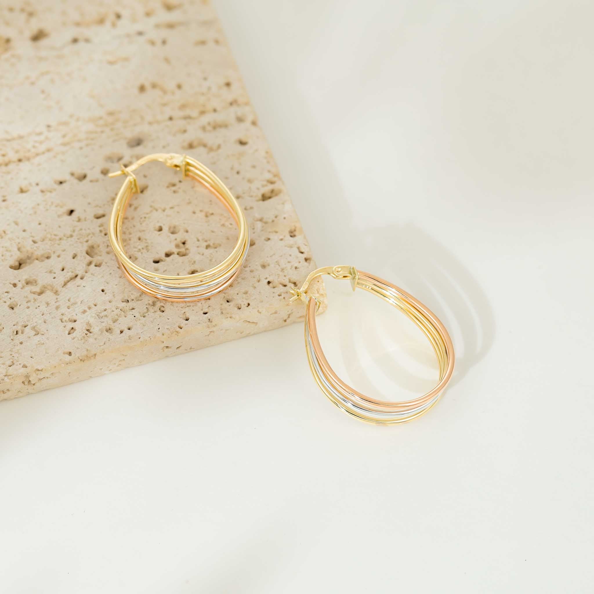 9ct Gold Tri Colour Hoop Earrings