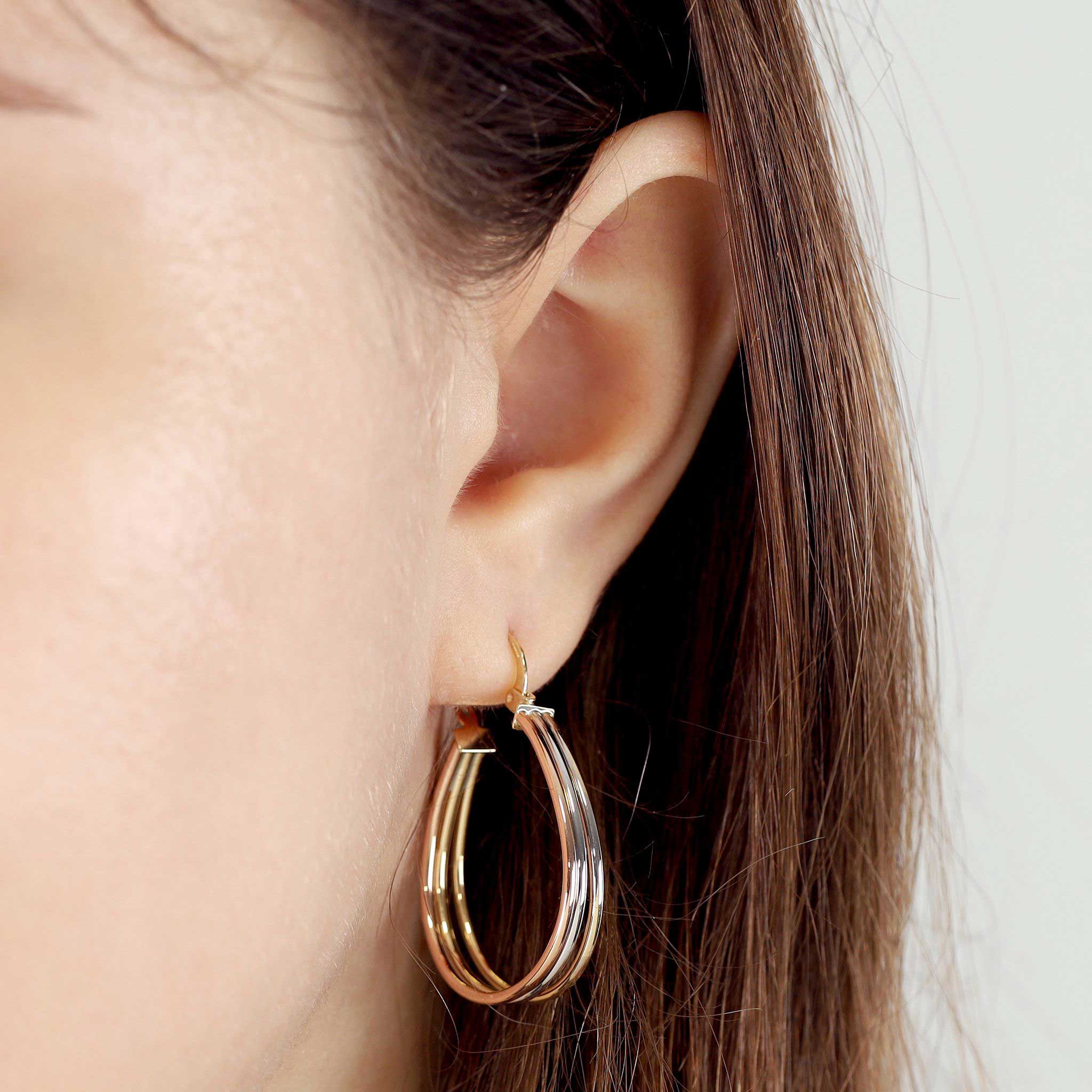 9ct Gold Tri Colour Hoop Earrings