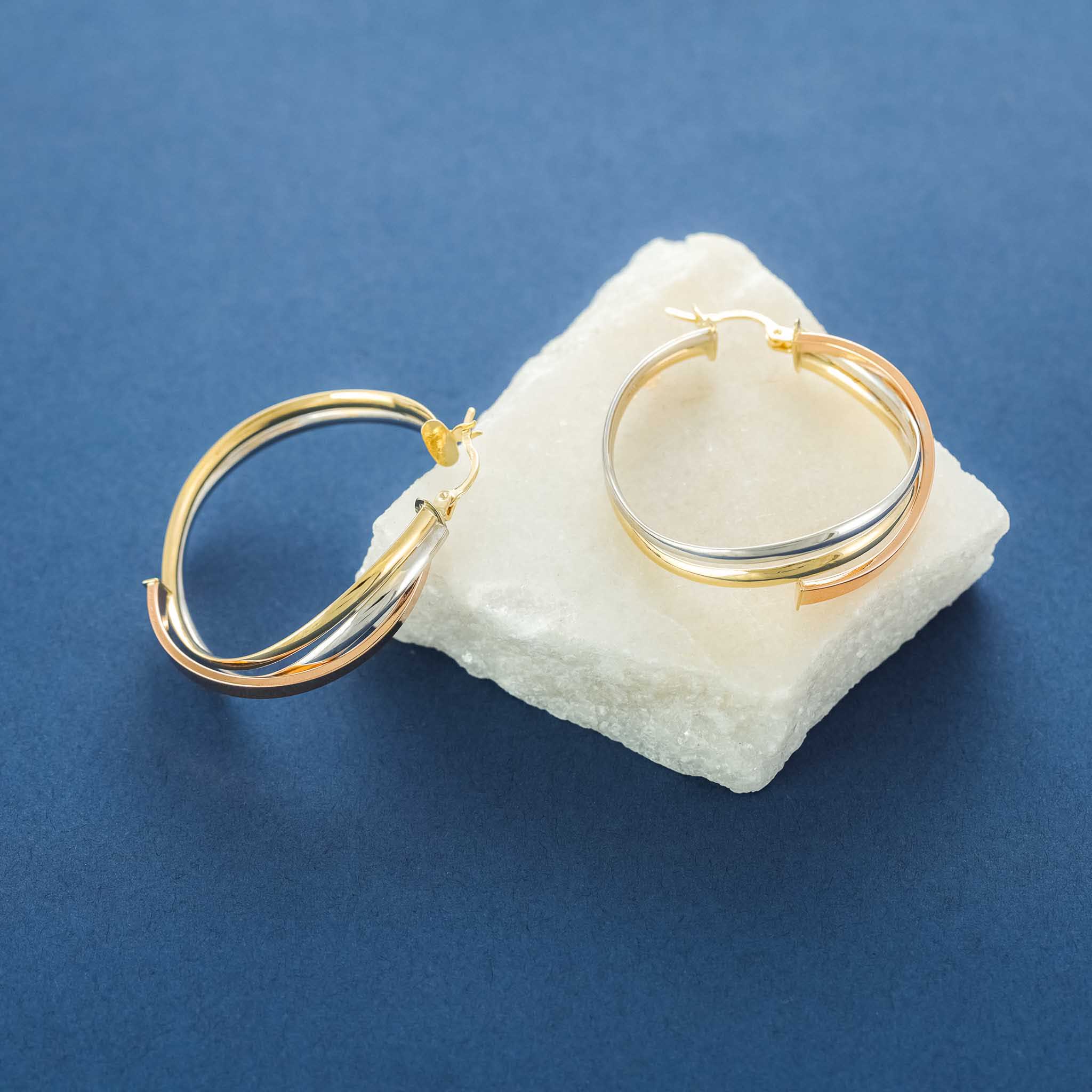 9ct Gold Tri Colour Hoop Earrings