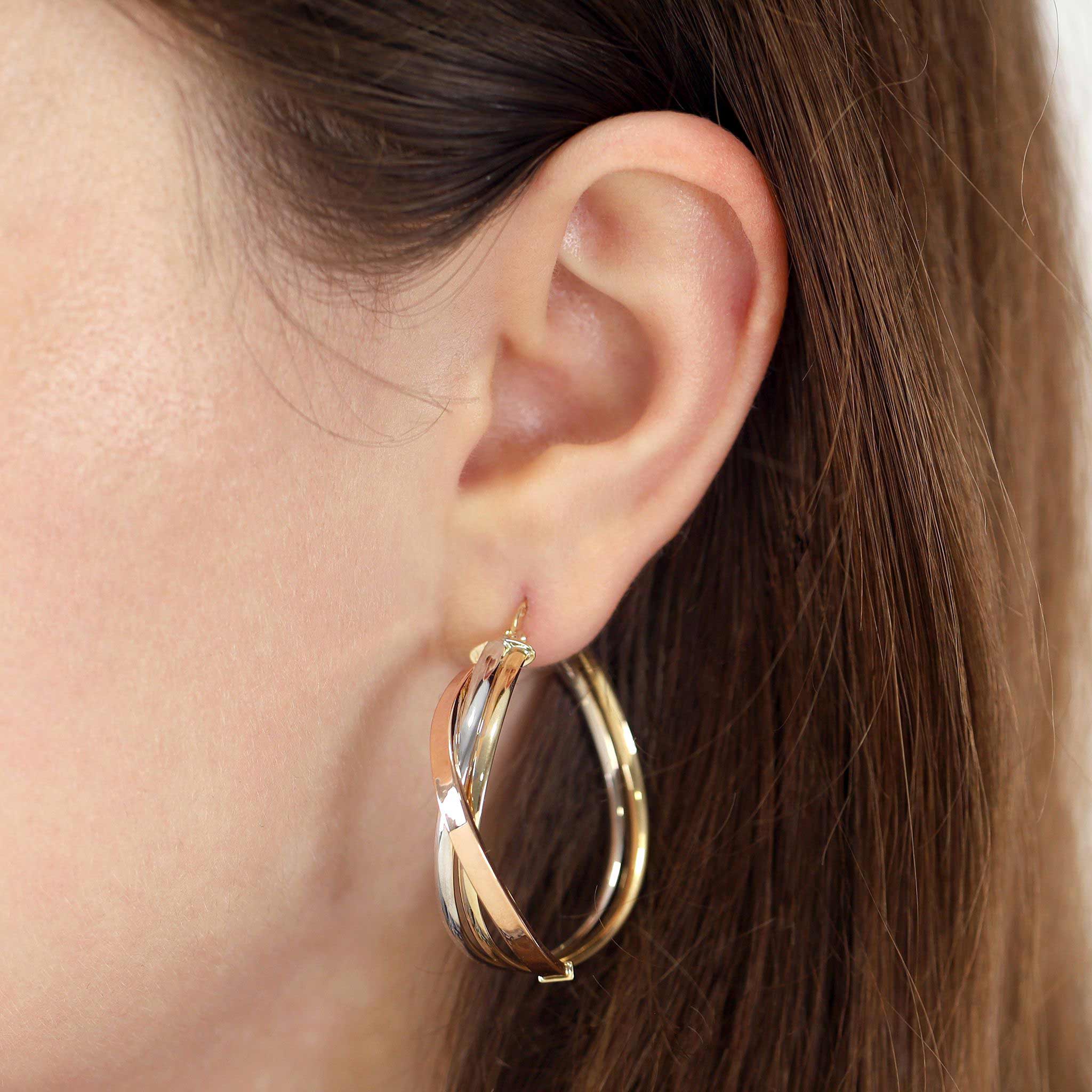 9ct Gold Tri Colour Hoop Earrings