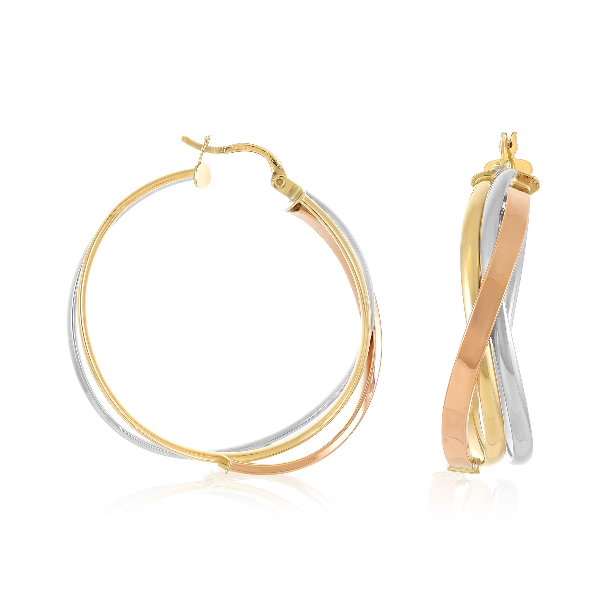9ct Gold Tri Colour Hoop Earrings