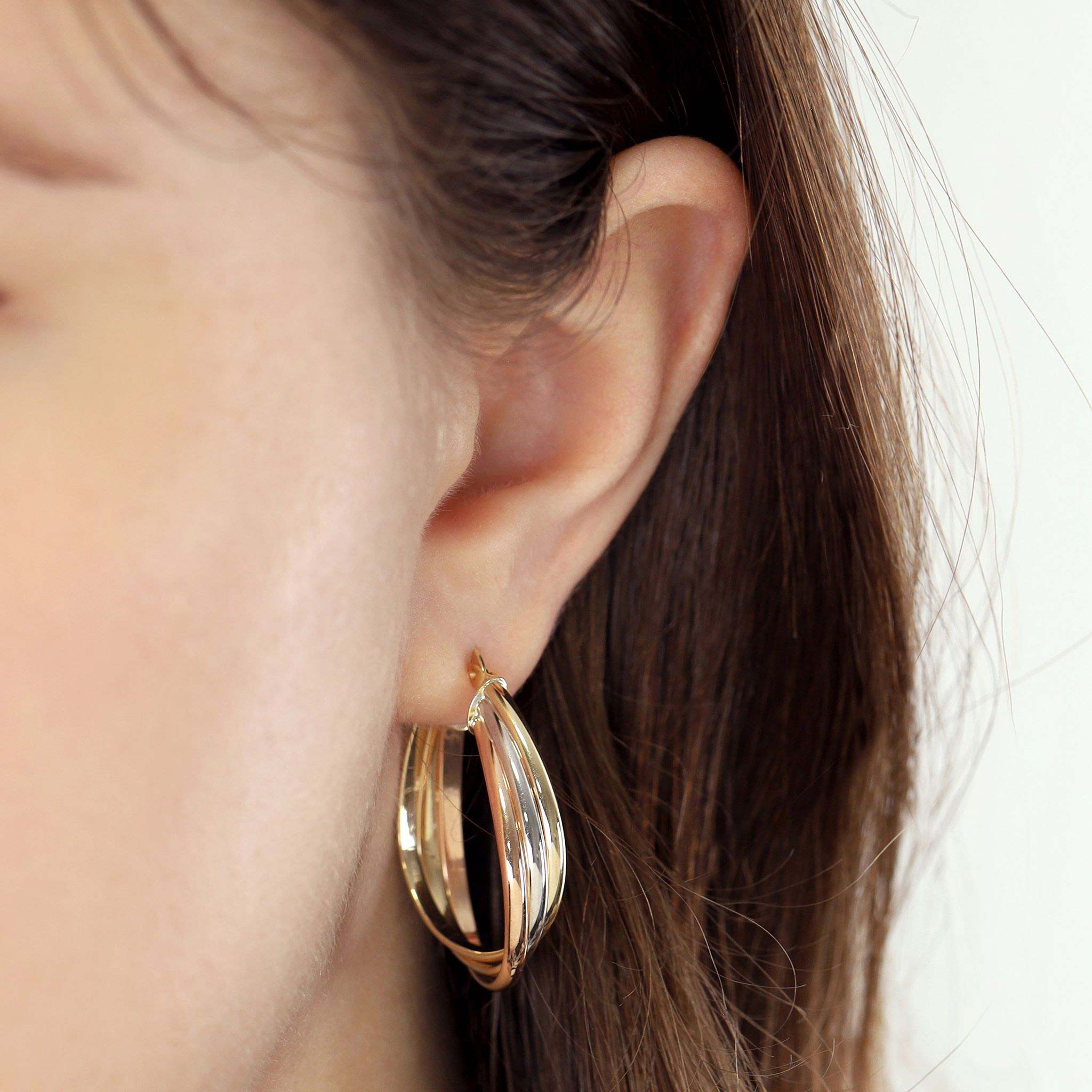 9ct Tri Colour Gold Triple Hoop Earrings