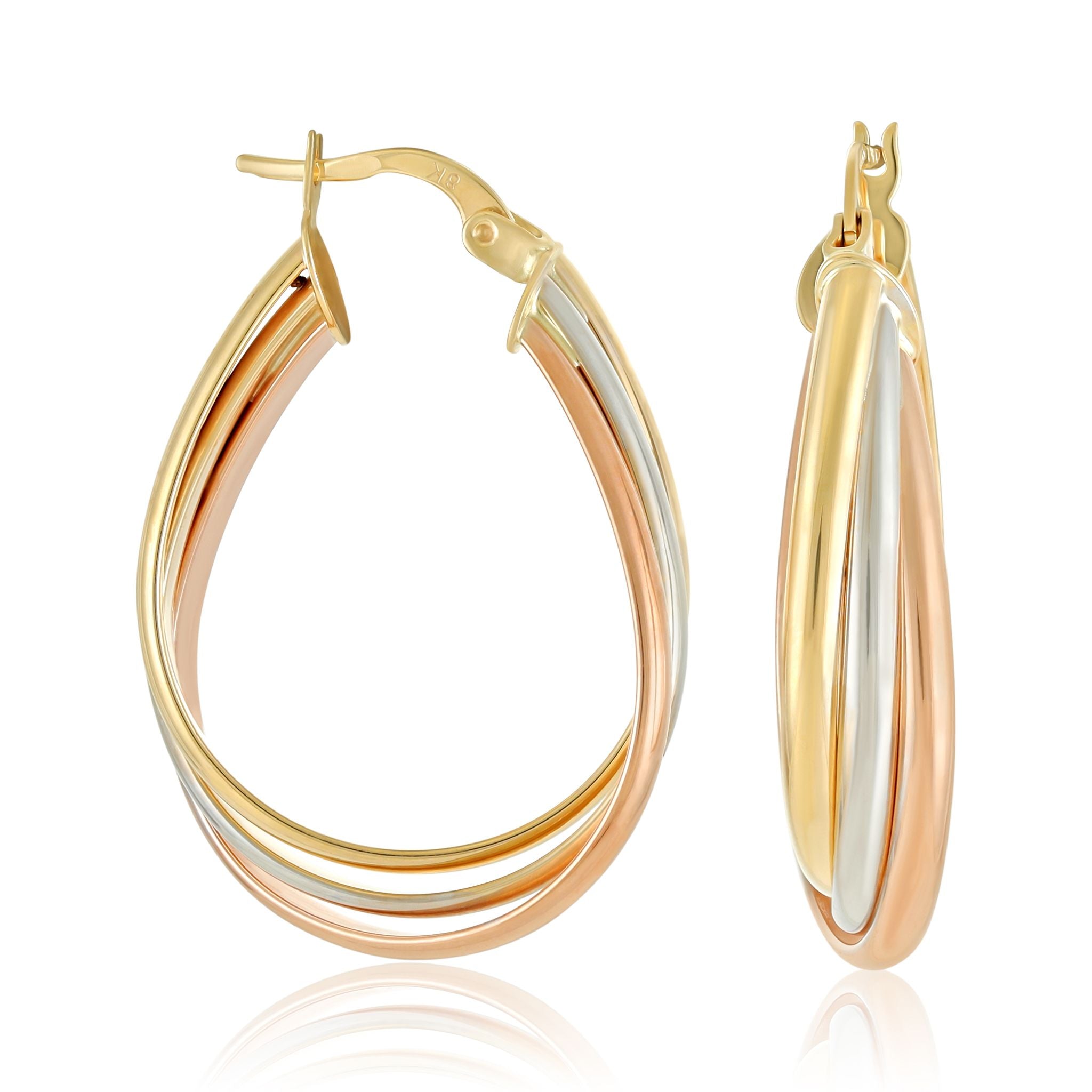 9ct Tri Colour Gold Triple Hoop Earrings