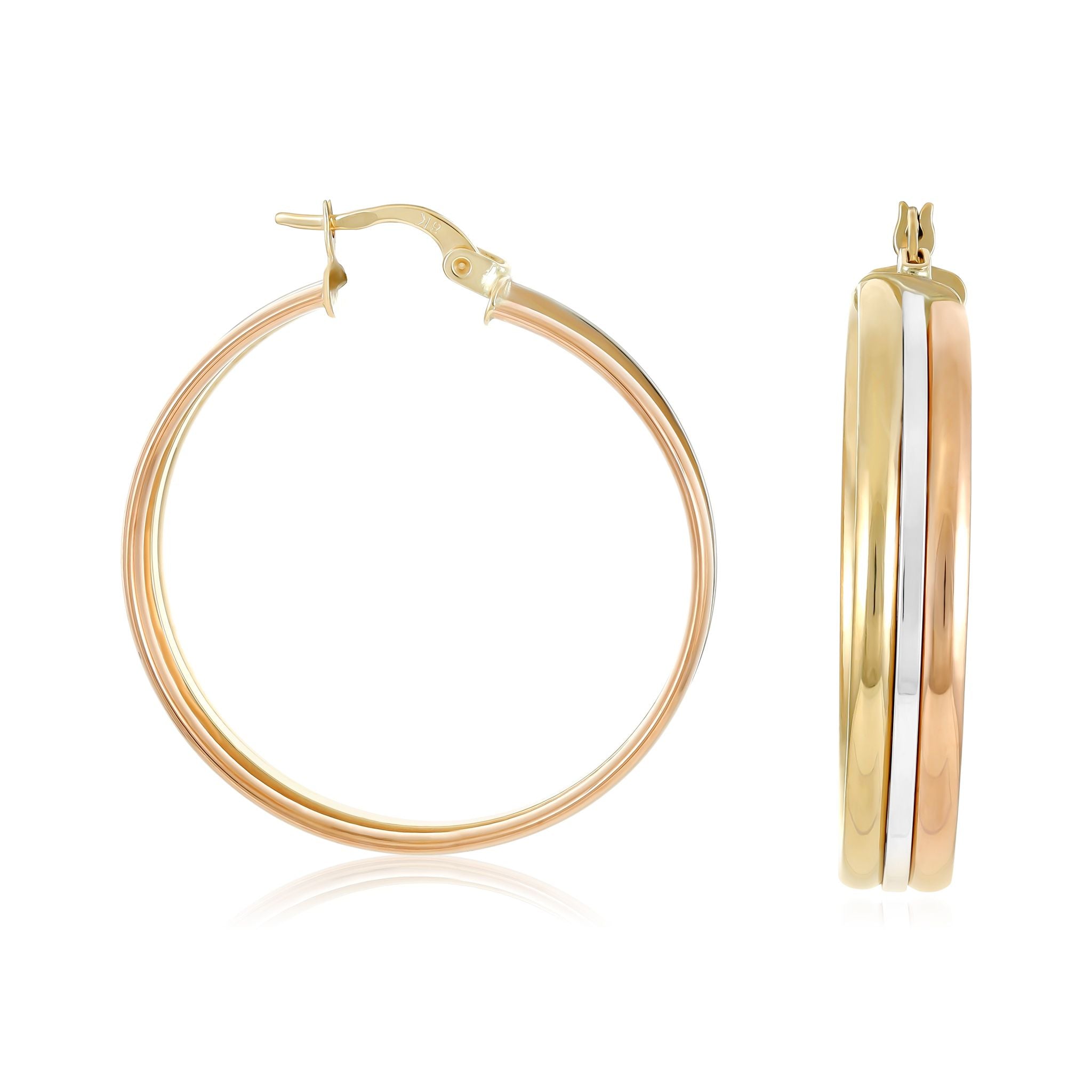 9ct Gold Tri Colour Hoop Earrings