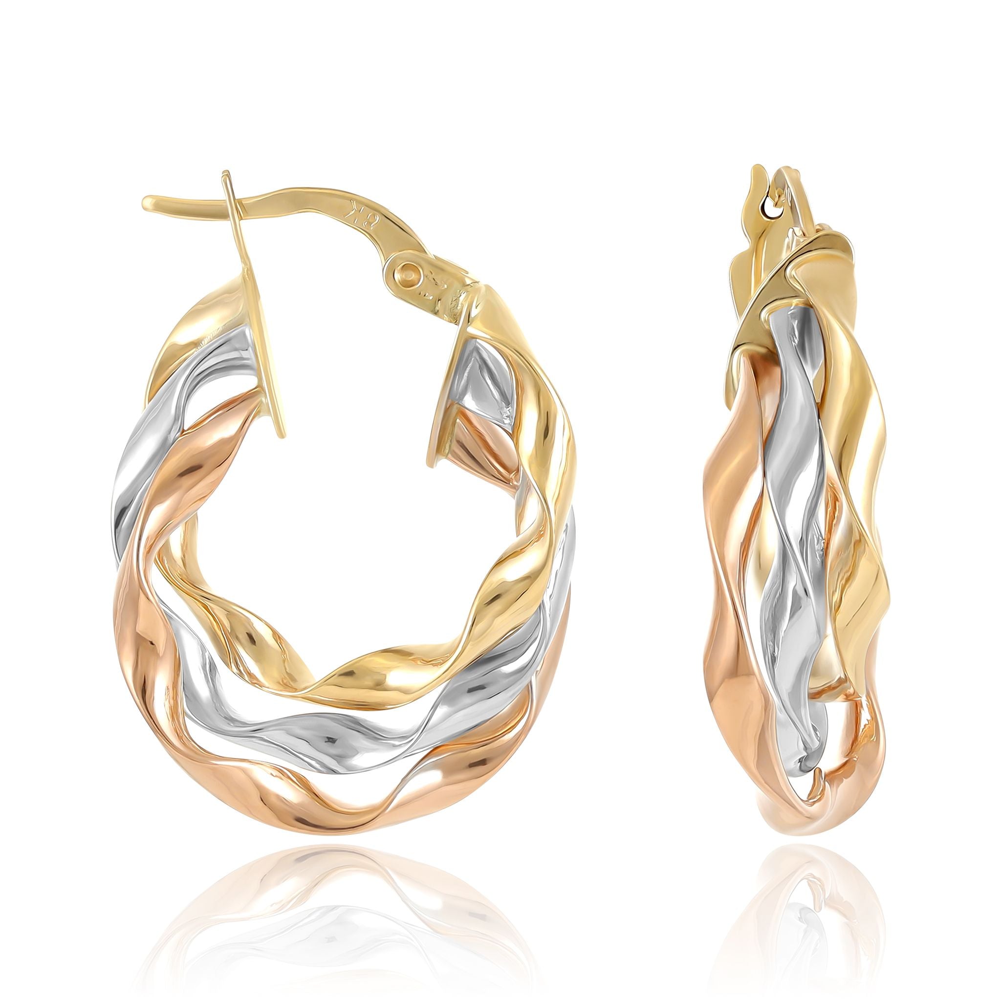 9ct Tri Colour Gold Triple Loop Earrings