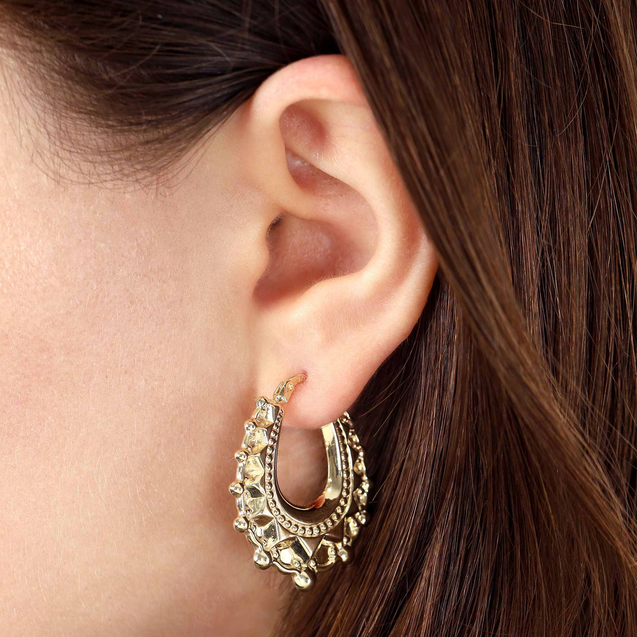 9ct Yellow Gold Oval Creole Hoop Earrings