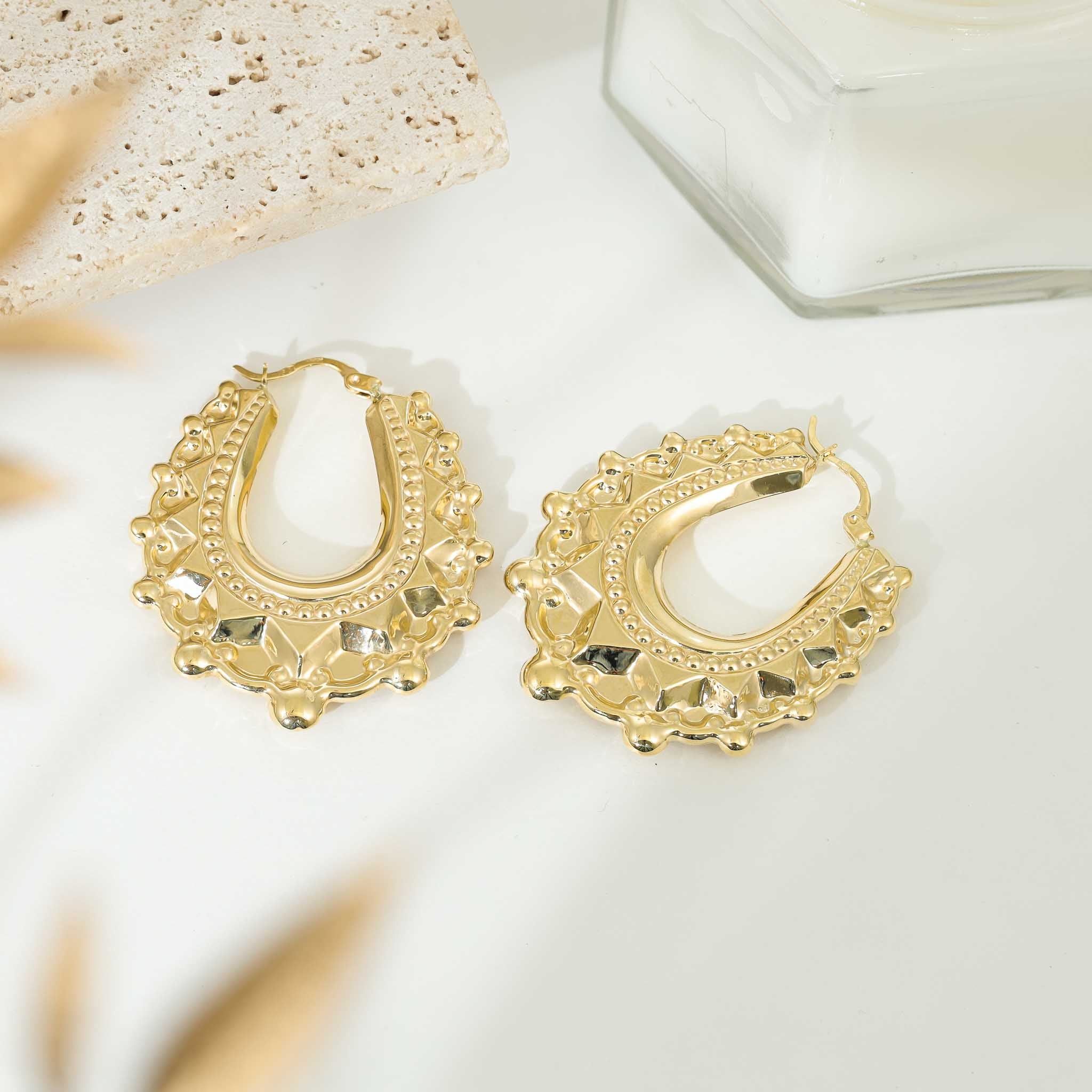 9ct Yellow Gold Rounded Creole Hoop Earrings