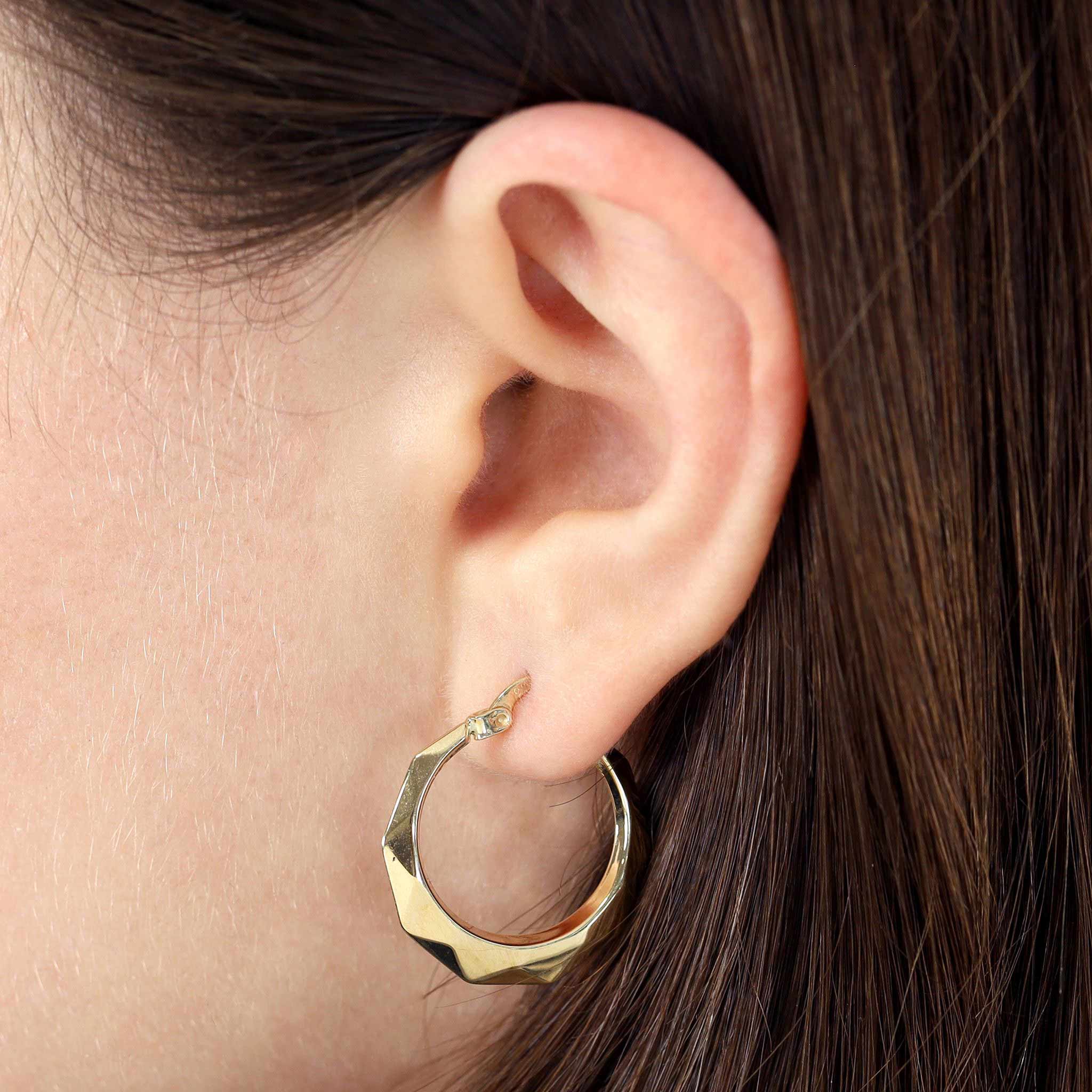 9ct Yellow Gold Faceted Hoop Earrings