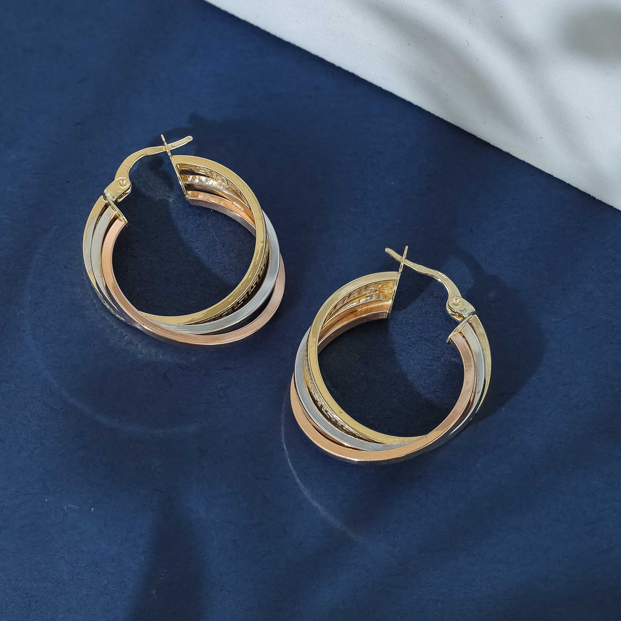 9ct Tri Colour Gold Hoop Earrings