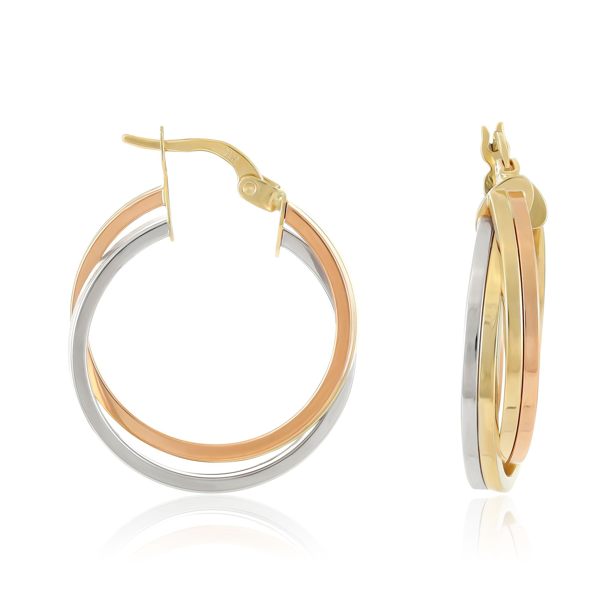 9ct Tri Colour Gold Hoop Earrings