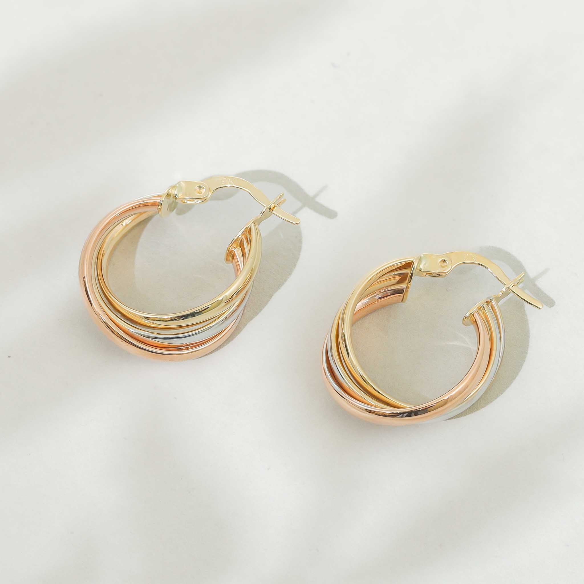 9ct Tri Colour Hoop Earrings