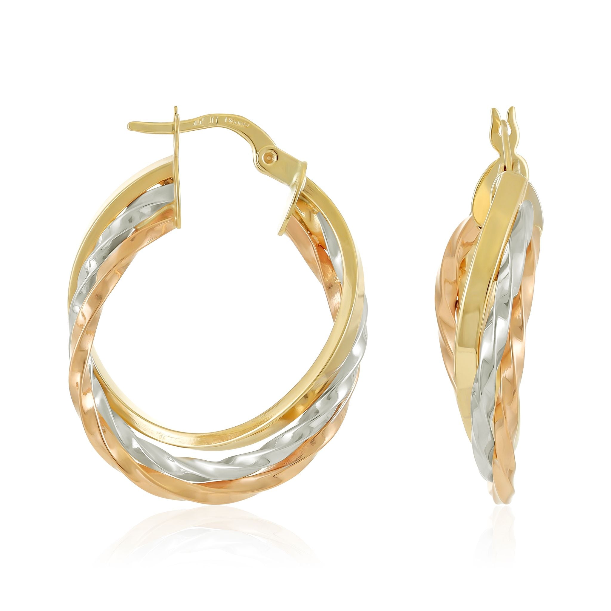 9ct Tri Colour Gold Hoop Earrings