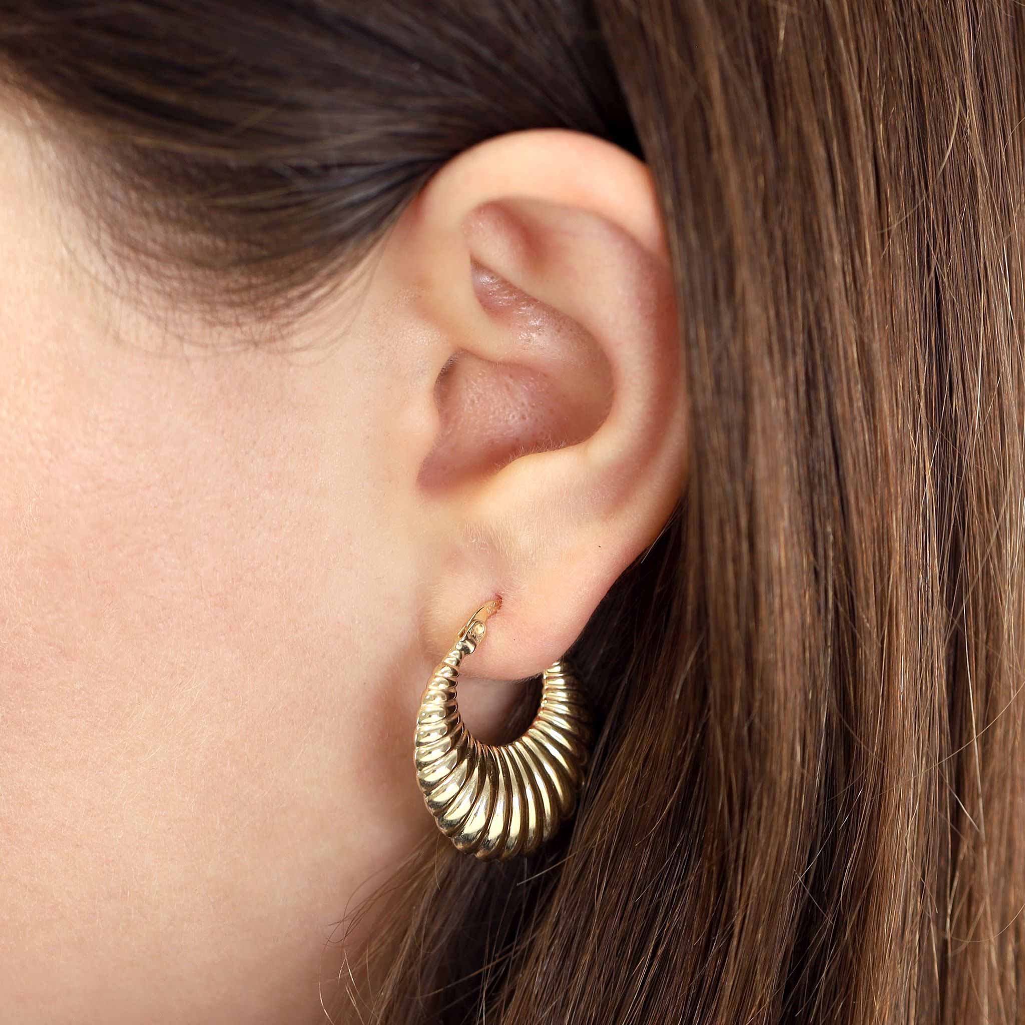 9ct Yellow Gold Creole Shell Hoop Earrings