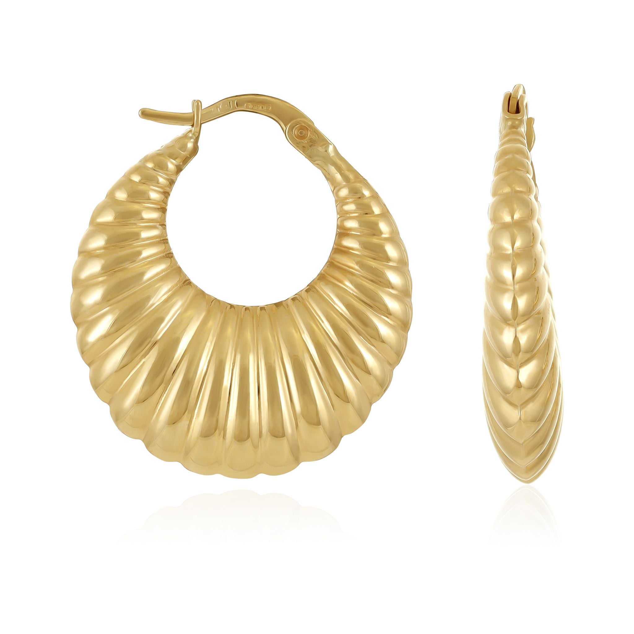 9ct Yellow Gold Creole Shell Hoop Earrings