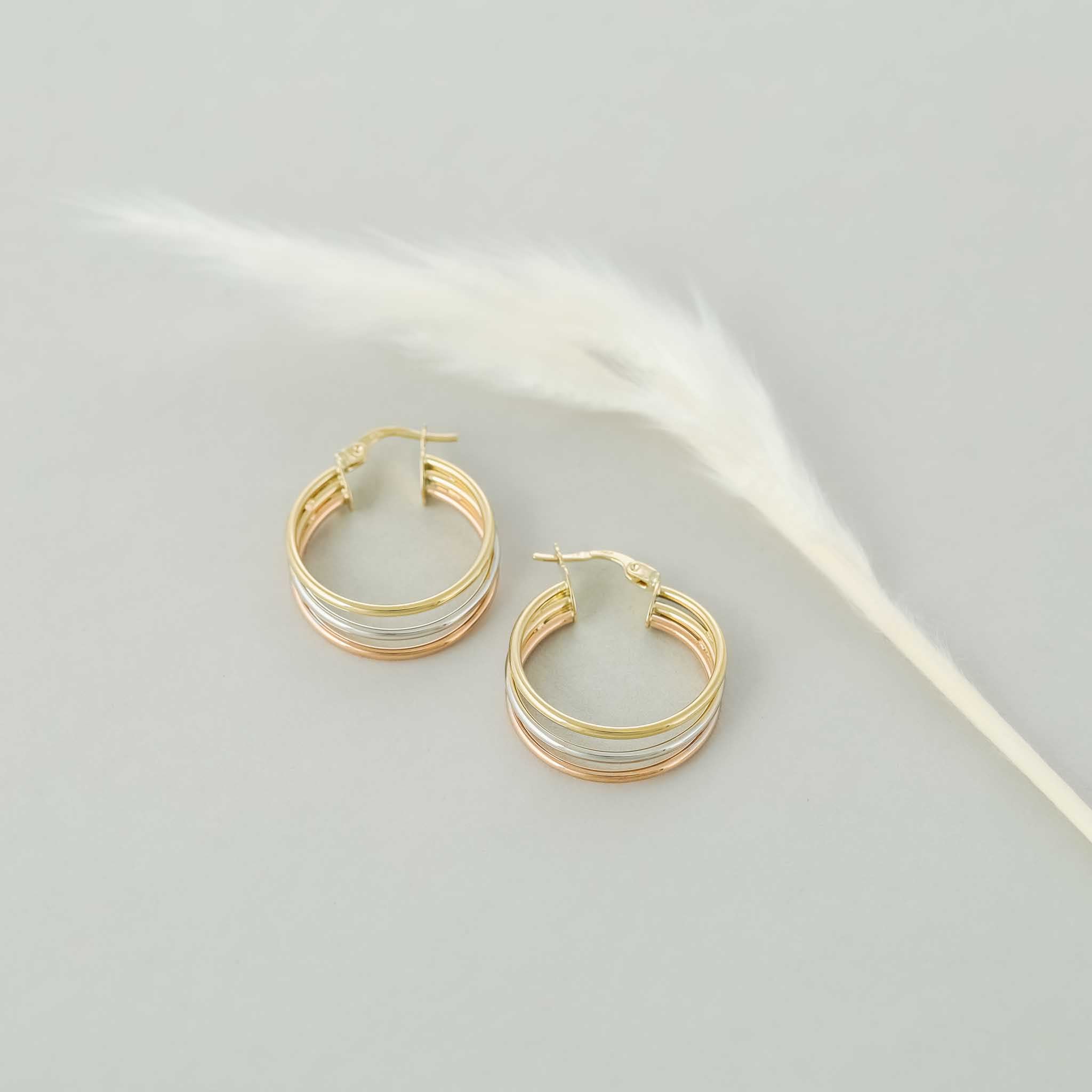 9ct Tri Colour Hoop Earrings