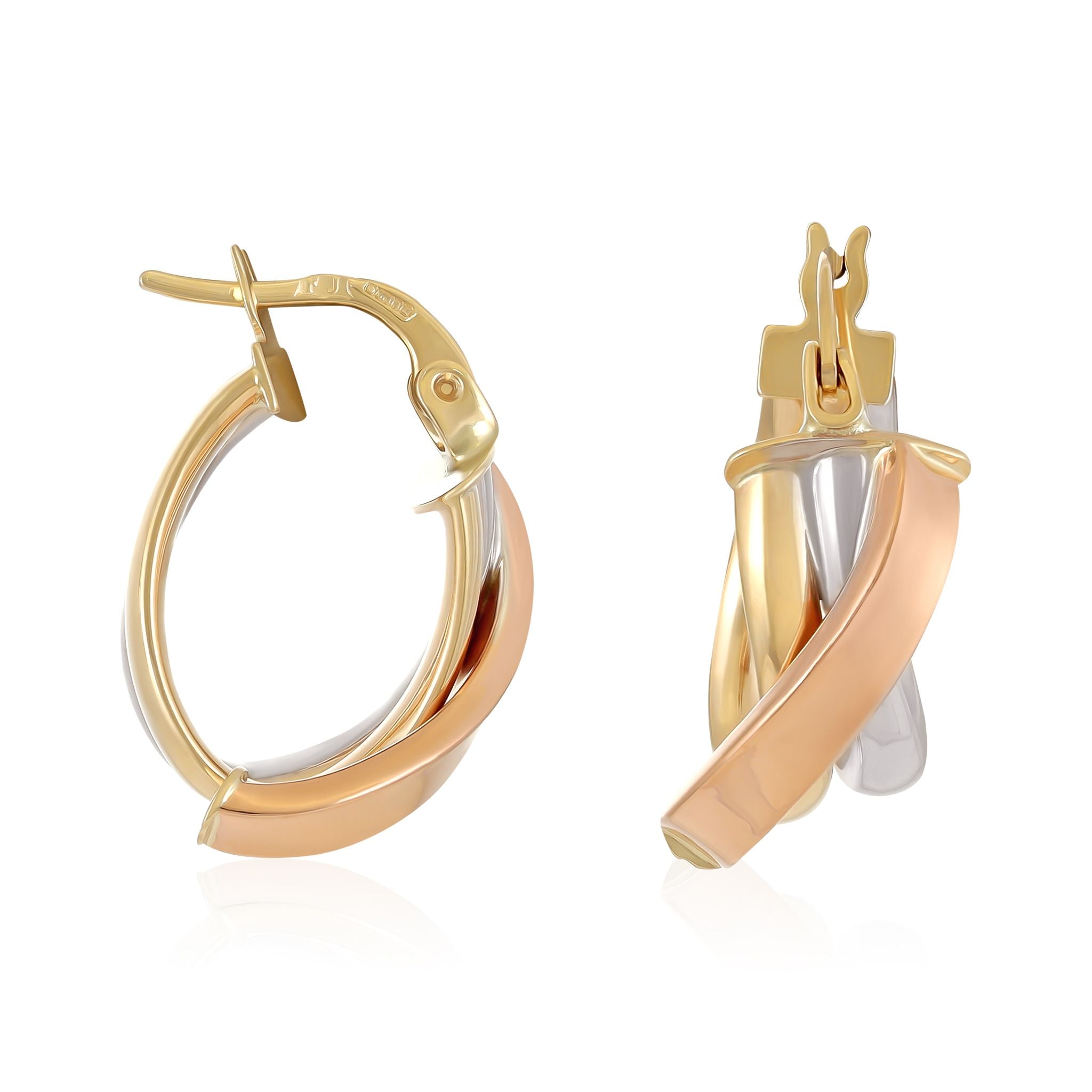 9ct Tri Colour Twisted Mini Hoops