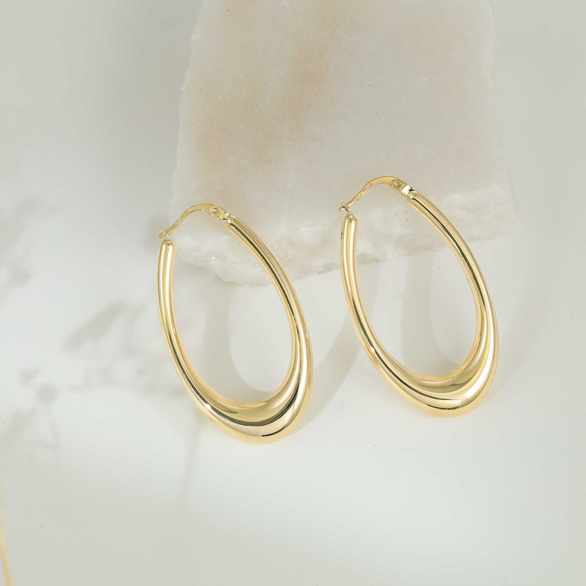 9ct Yellow Gold Elongated Hoop Earrings