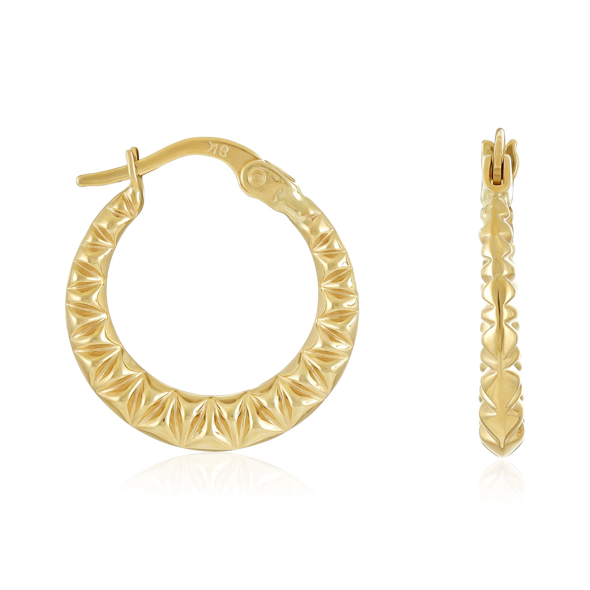 9ct Yellow Gold Textured Huggie Hoops