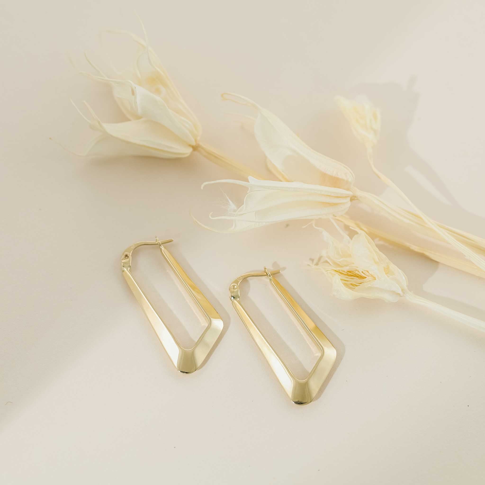 9ct Yellow Gold Angled Hoop Earrings