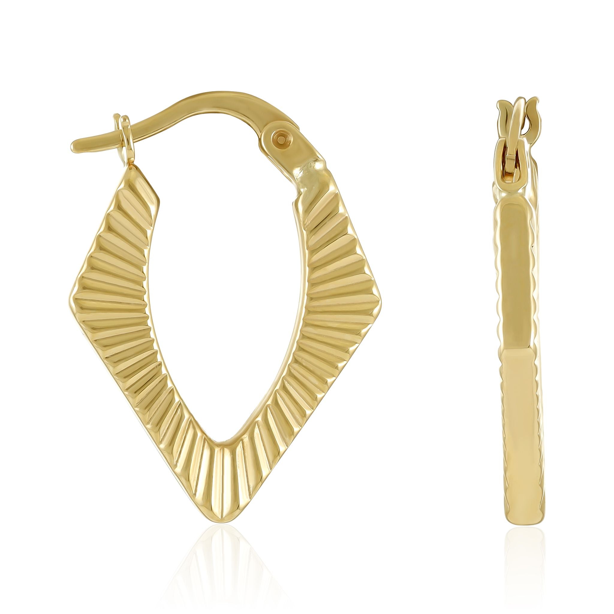 9ct Yellow Gold Textured Angled Hoop Earrings