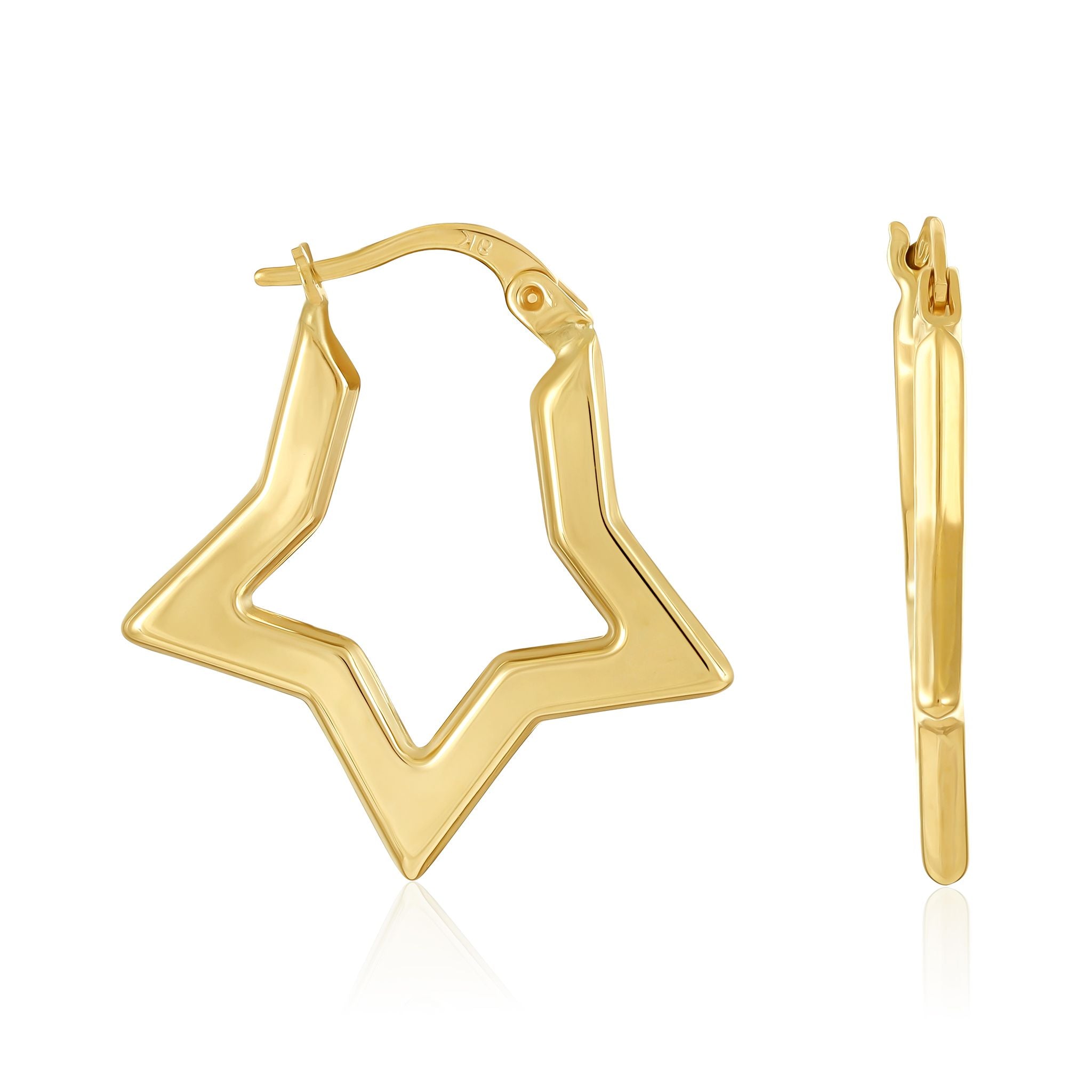 9ct Yellow Gold Star Design Hoop Earrings