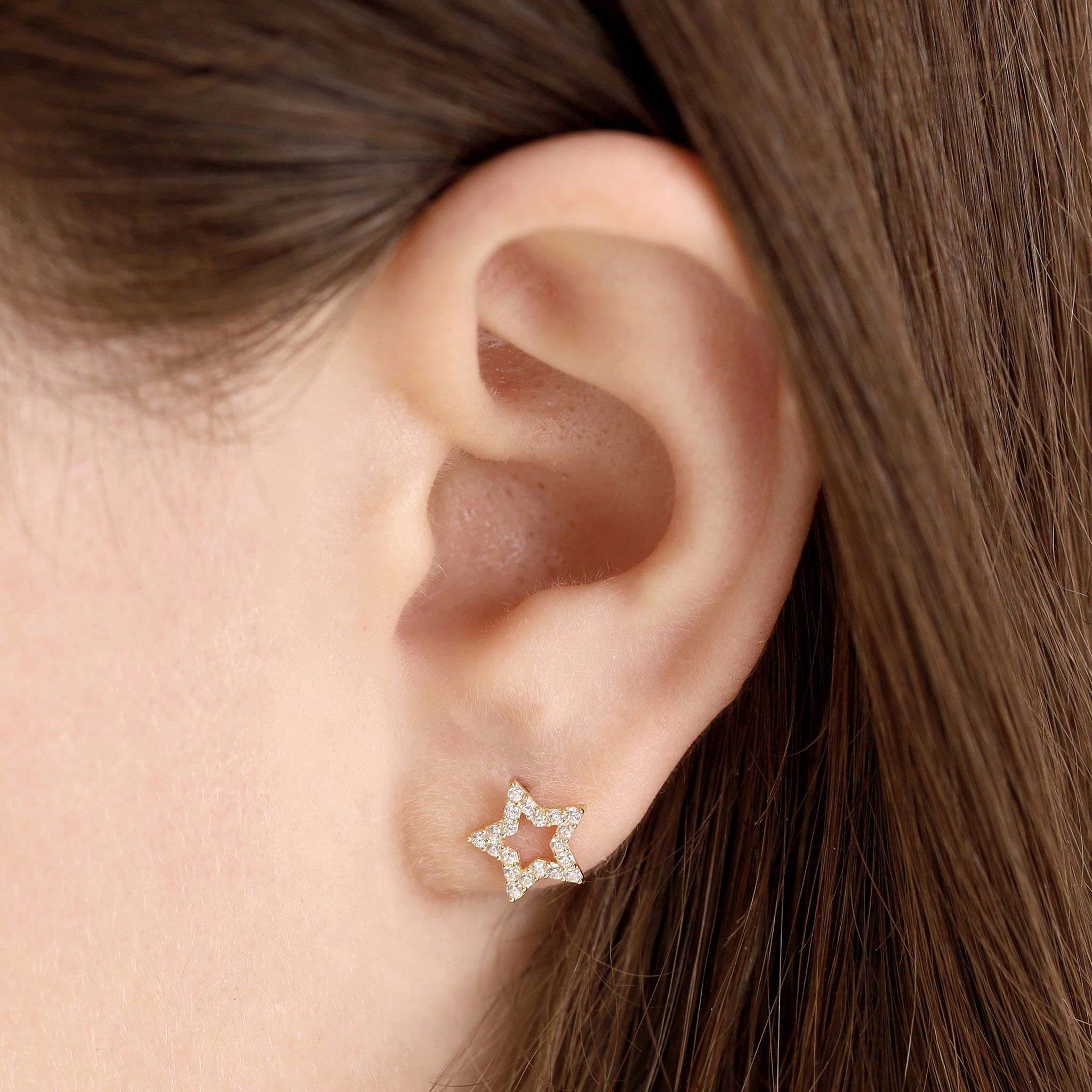9ct Yellow Gold Cubic Zirconia Star Stud Earrings
