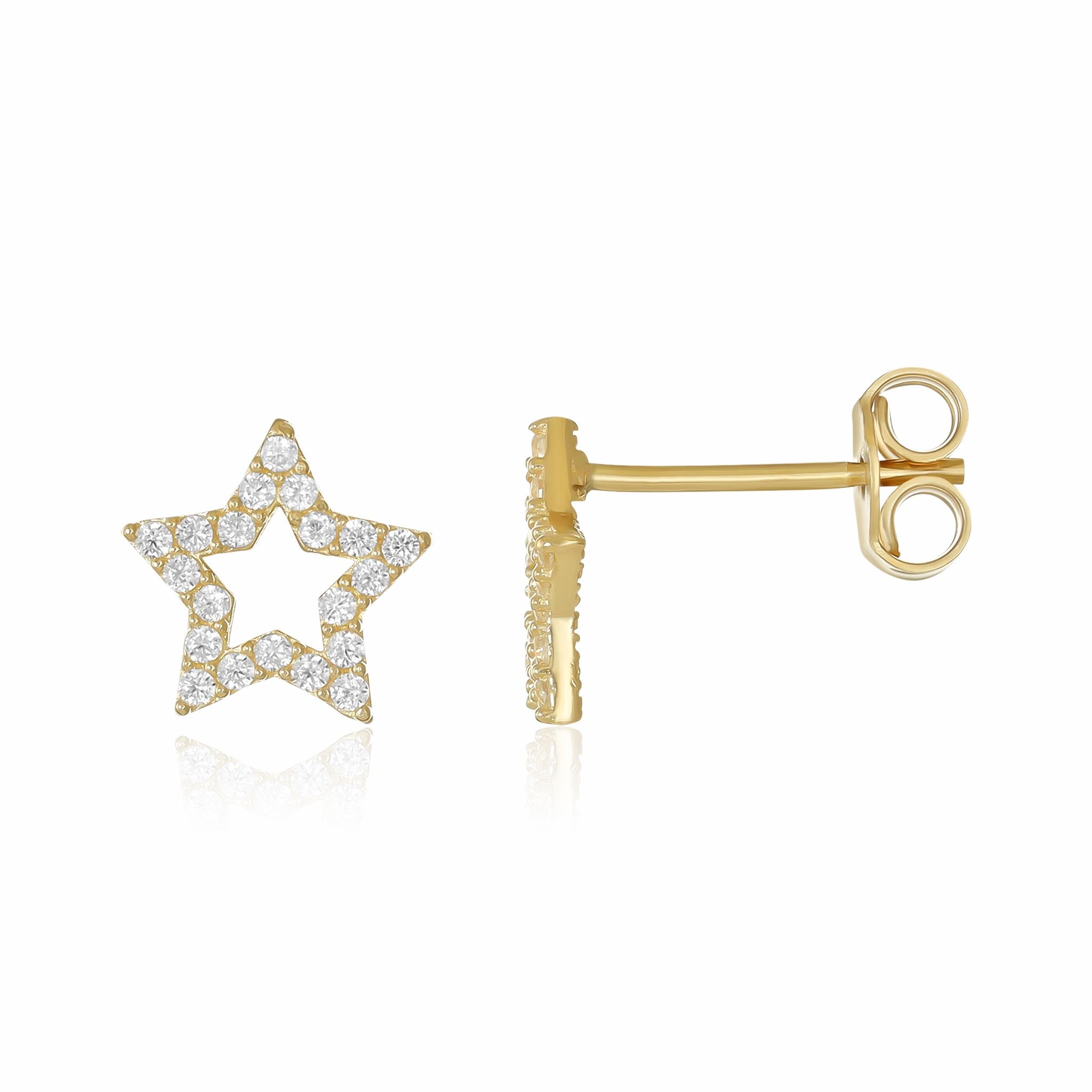 9ct Yellow Gold Cubic Zirconia Star Stud Earrings