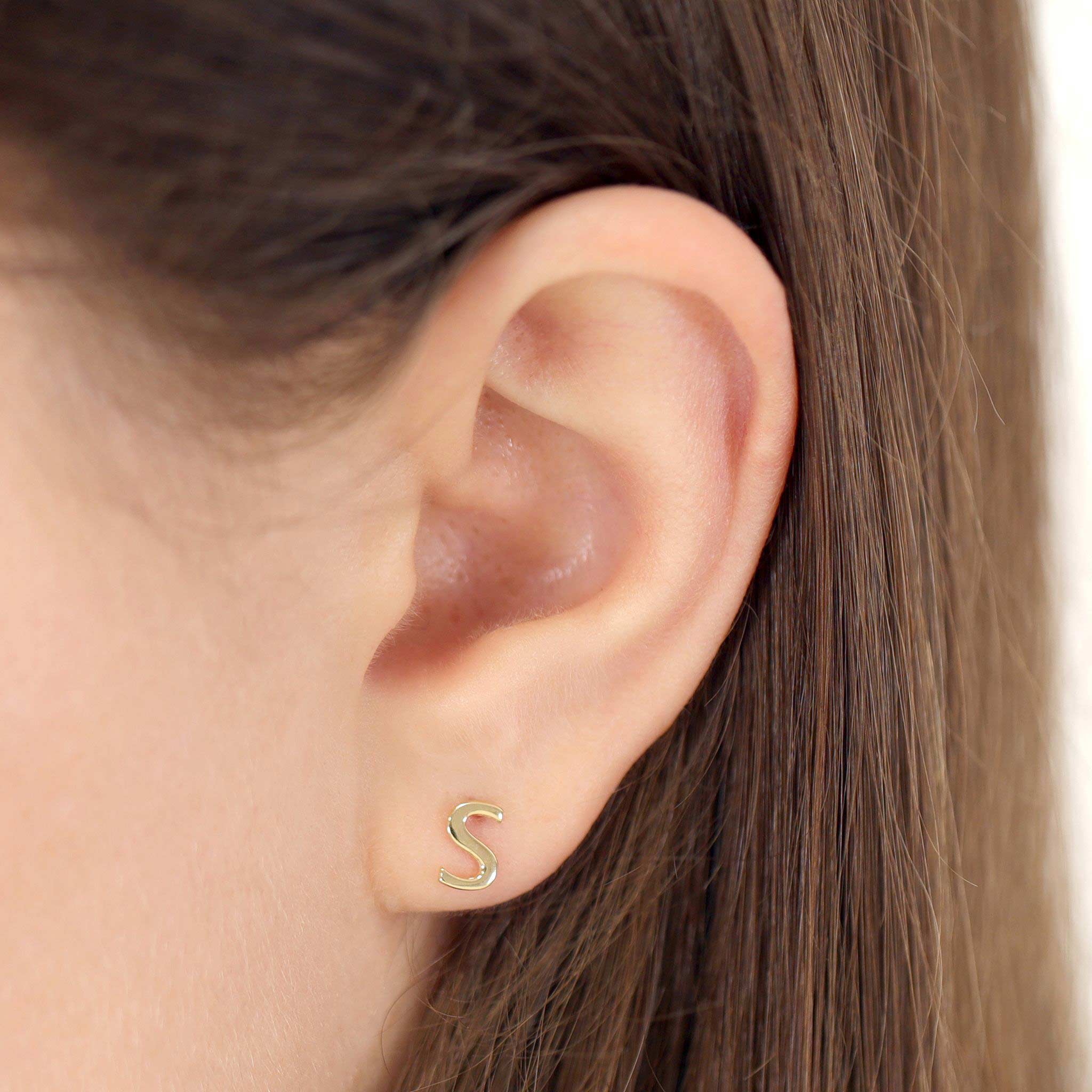 9ct Yellow Gold Stud Earrings - Letter S