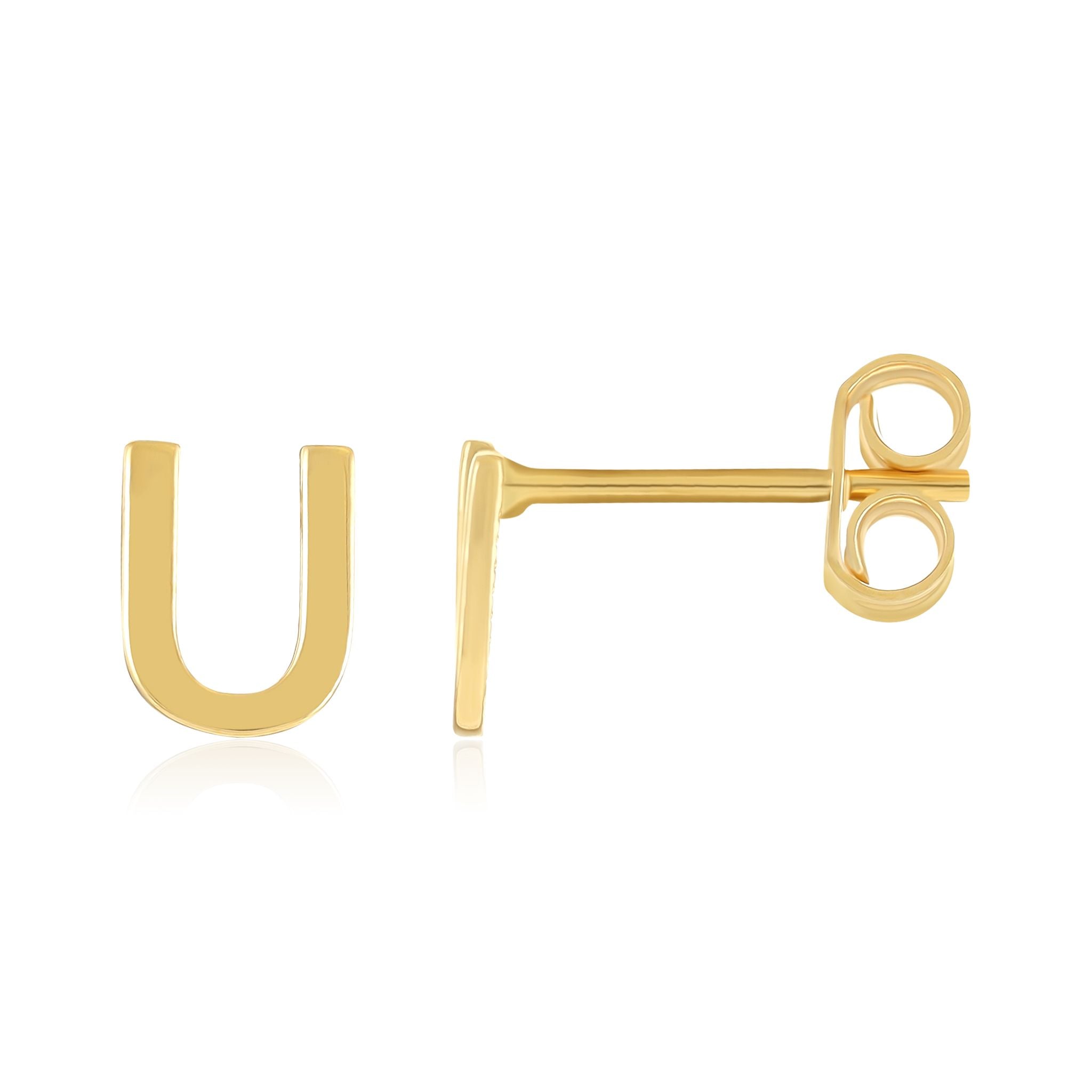 9ct Yellow Gold Initial Stud Earrings - Letter U