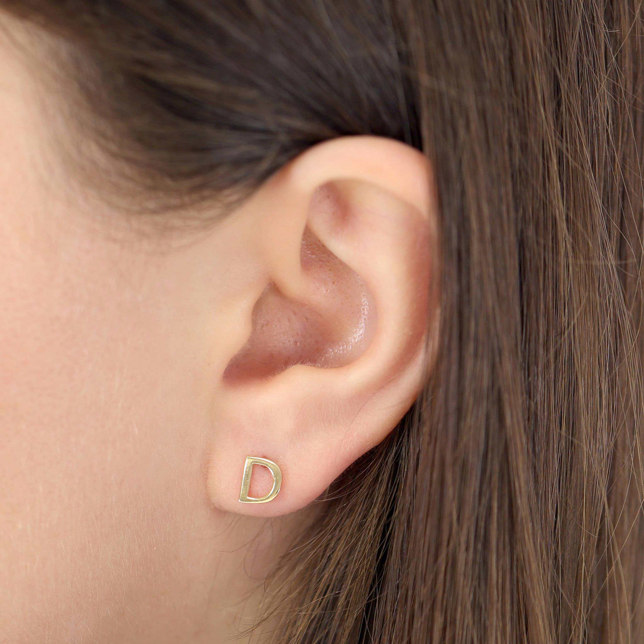 9ct Yellow Gold Initial Stud Earrings - Letter D