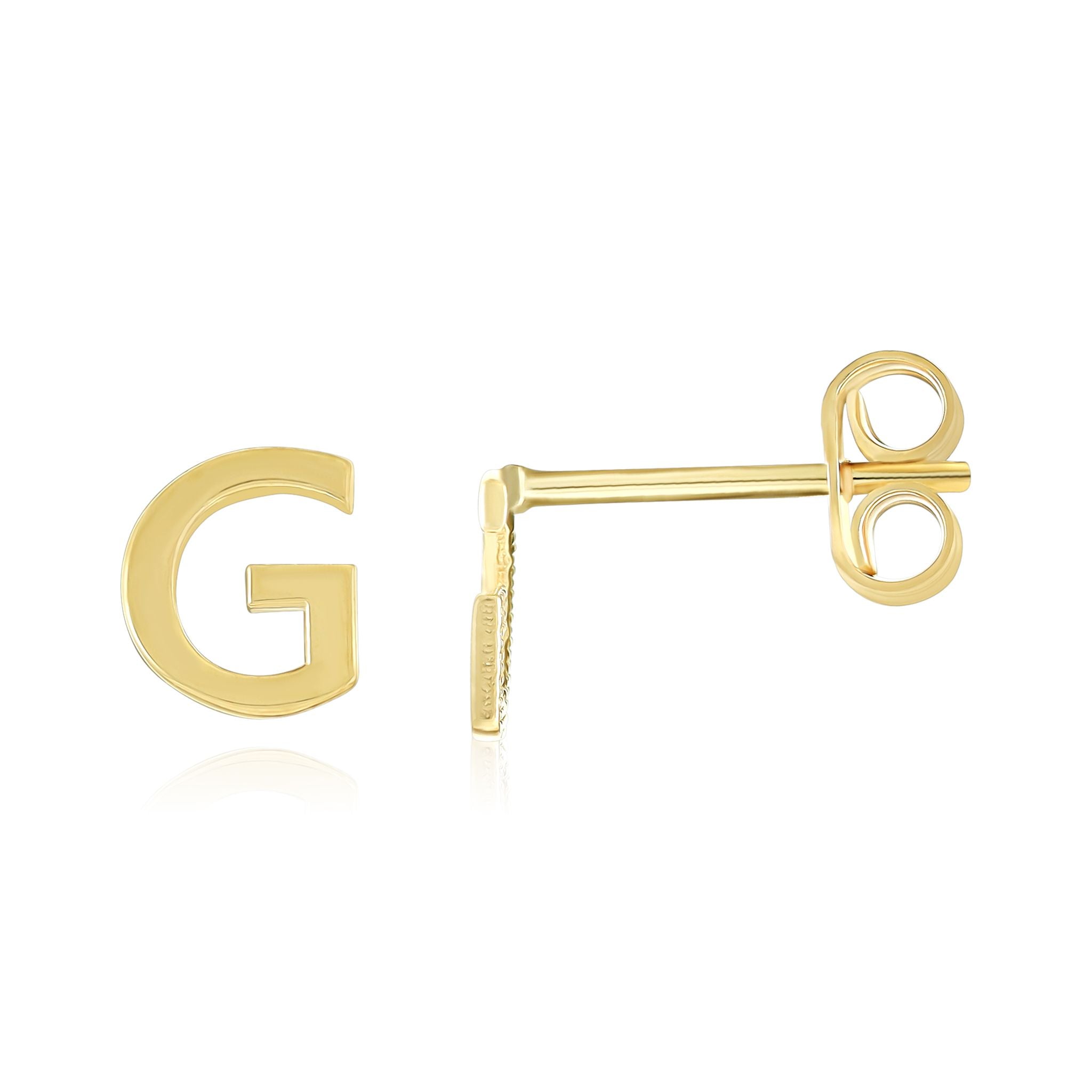9ct Yellow Gold Initial Stud Earrings - Letter G