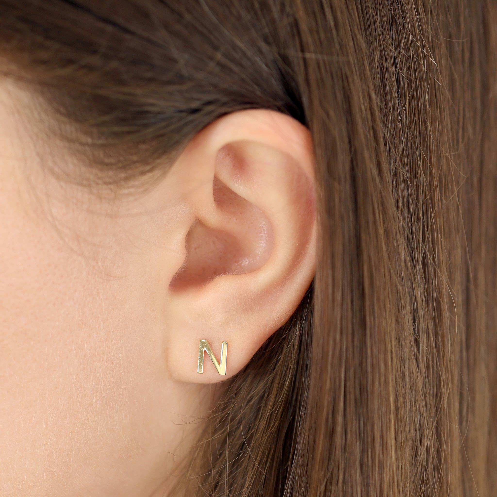 9ct Yellow Gold Initial Stud Earrings - Letter N