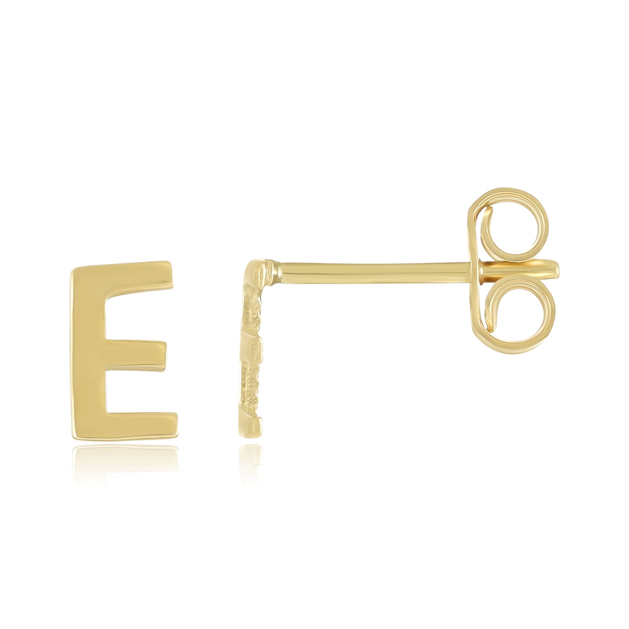 9ct Yellow Gold Initial Stud Earrings - Letter E