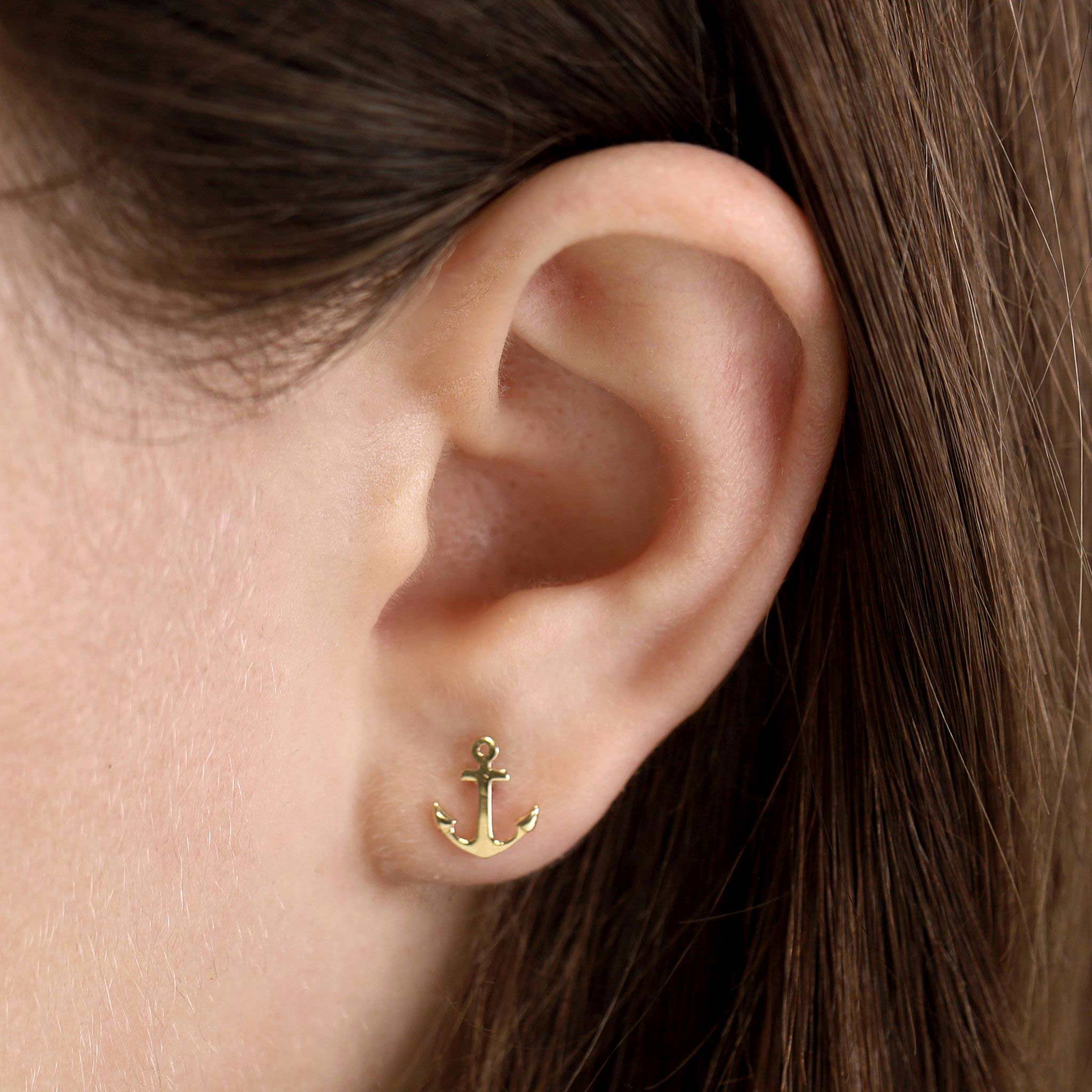 9ct Yellow Gold Anchor Stud Earrings