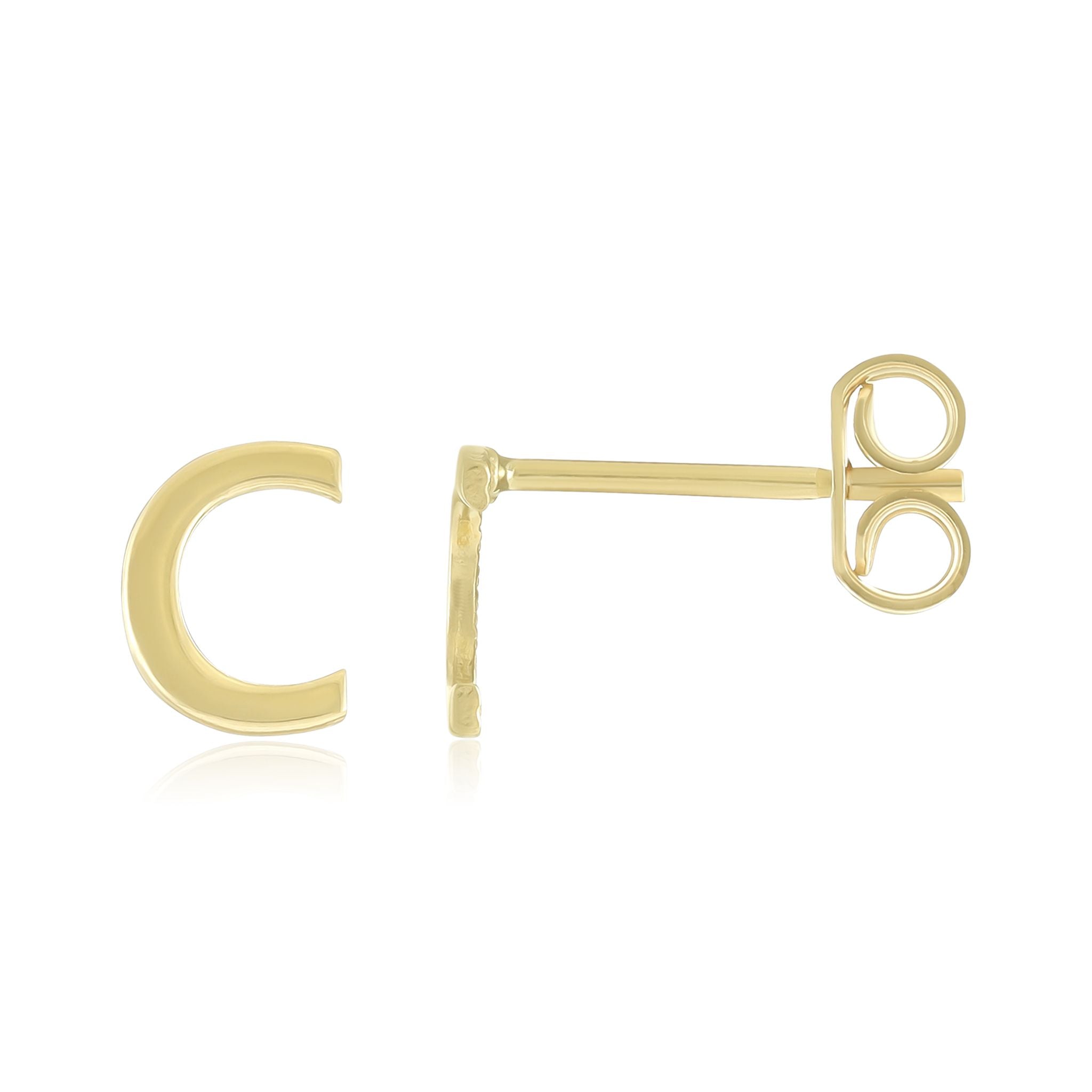 9ct Yellow Gold Initial Stud Earrings - Letter C