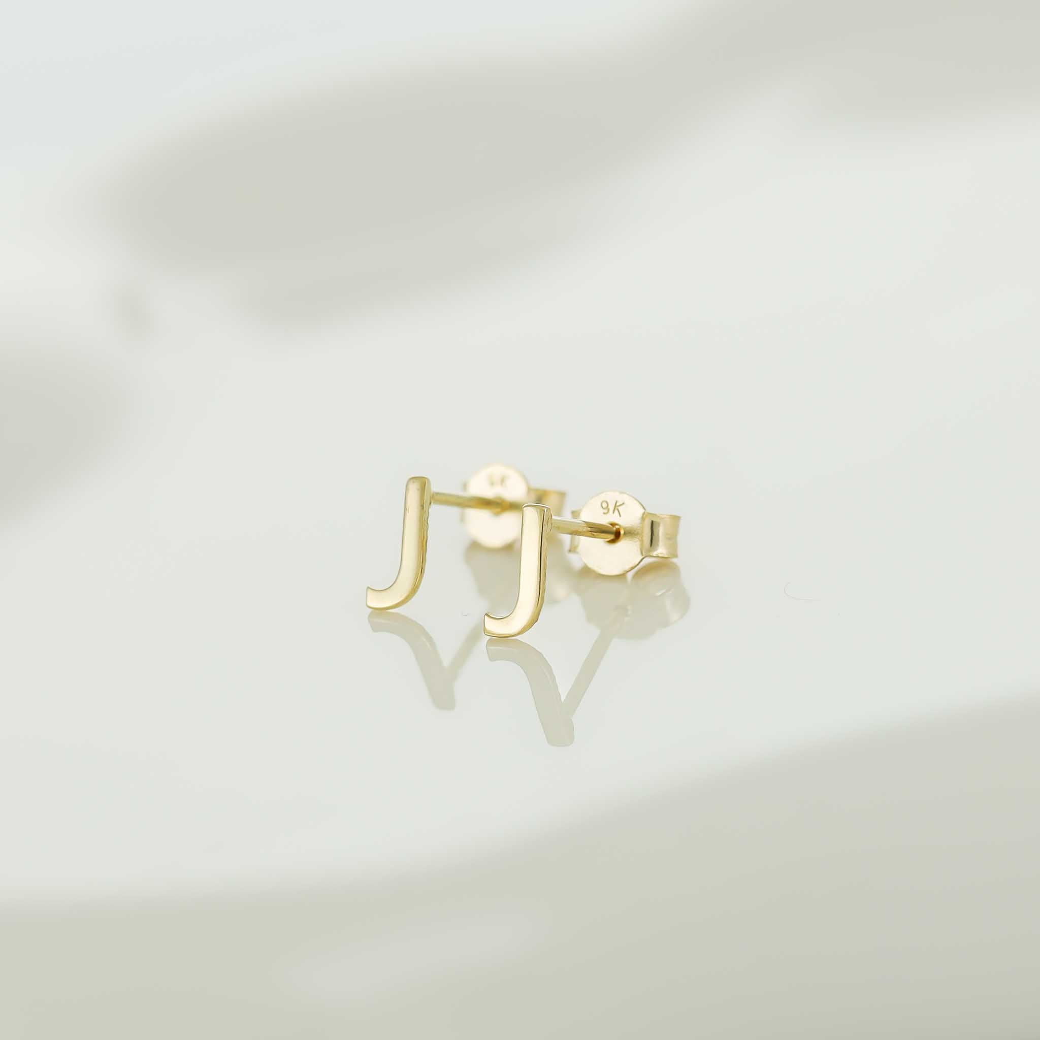 9ct Yellow Gold Initial Stud Earrings - Letter J
