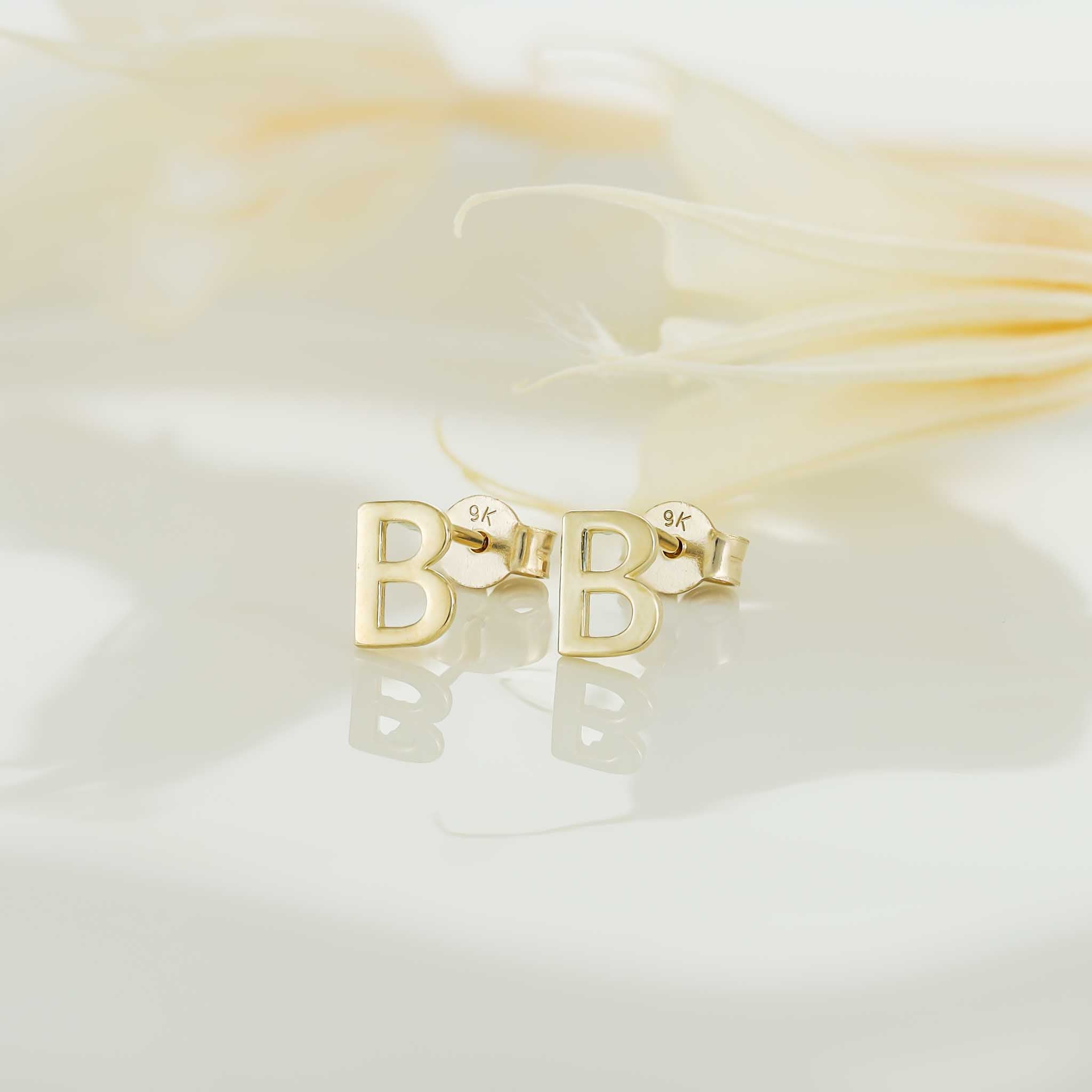 9ct Yellow Gold Initial Stud Earrings - Letter B