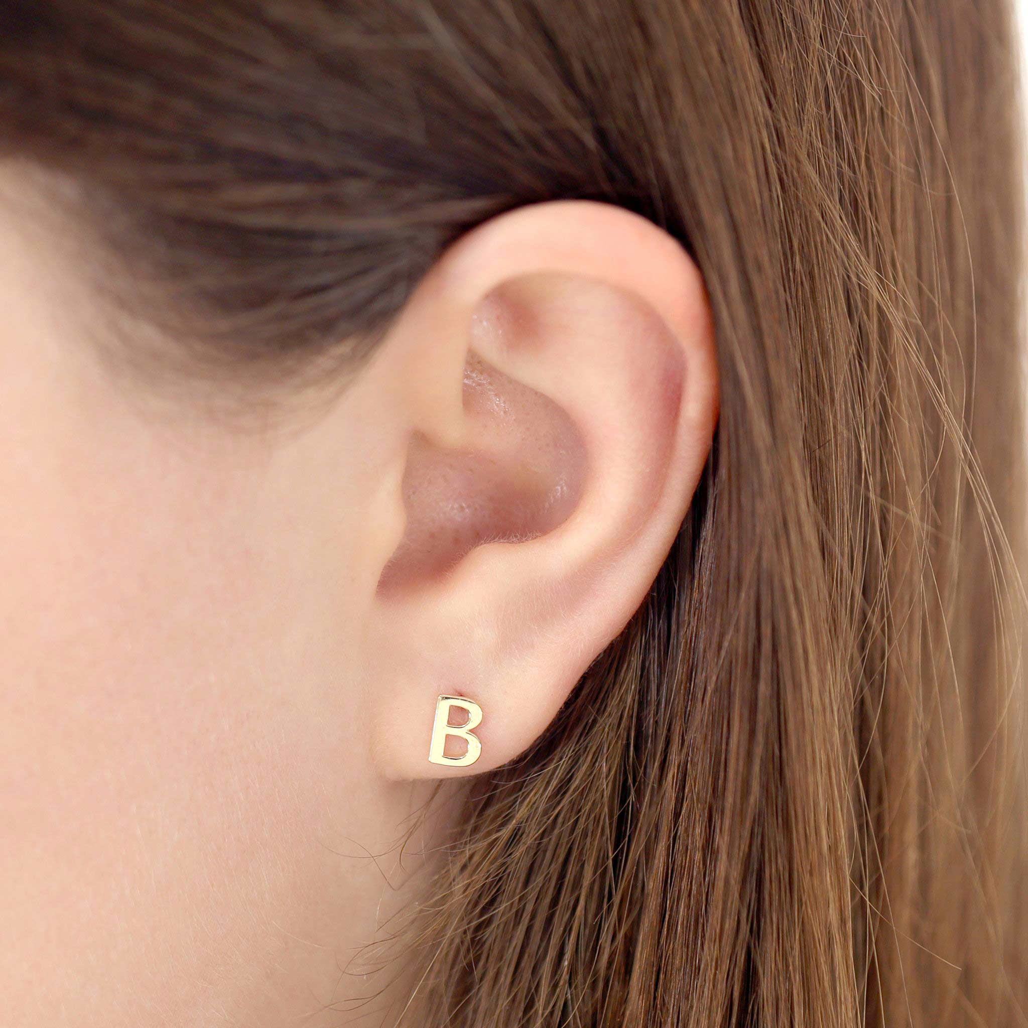 9ct Yellow Gold Initial Stud Earrings - Letter B