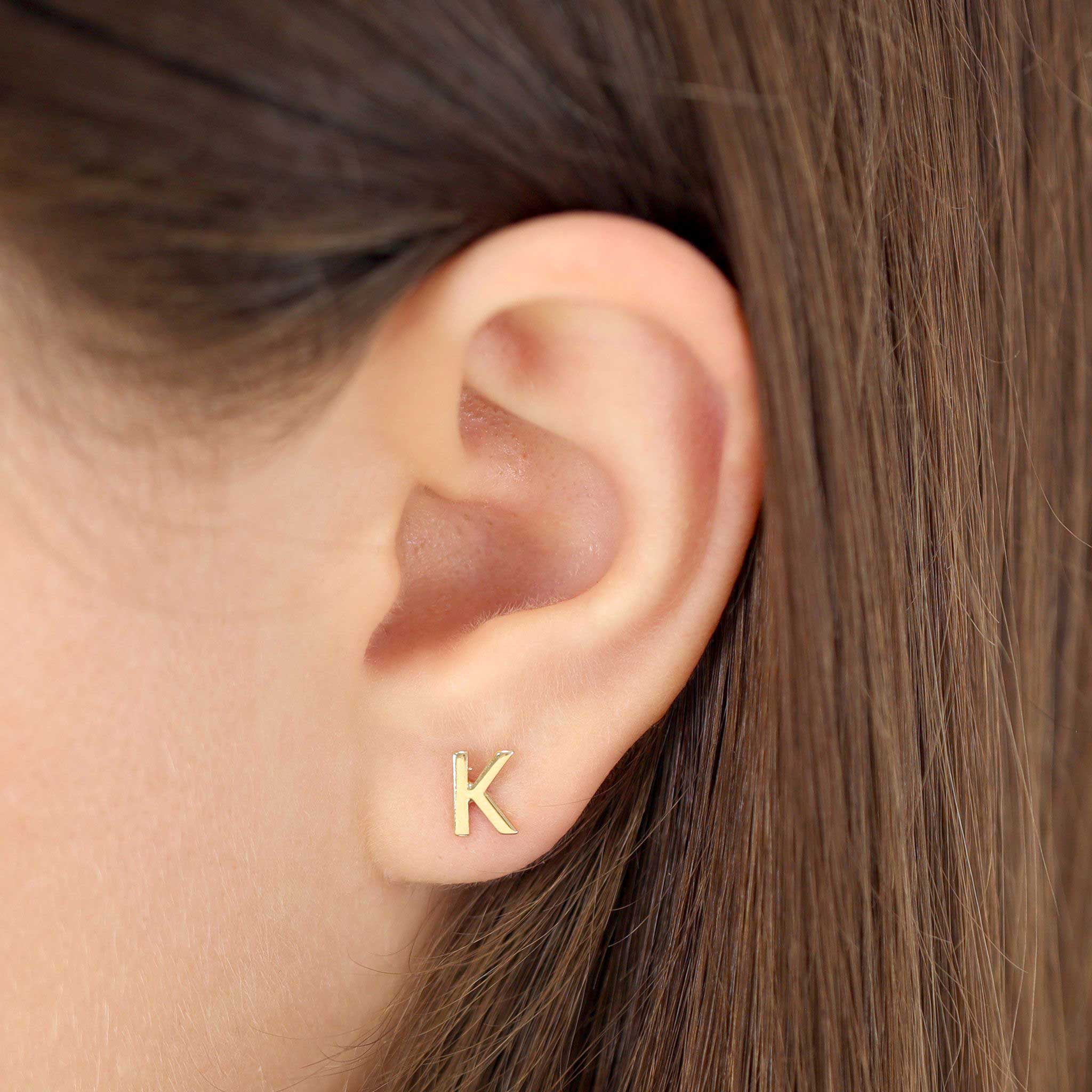 9ct Yellow Gold Initial Stud Earrings - Letter K