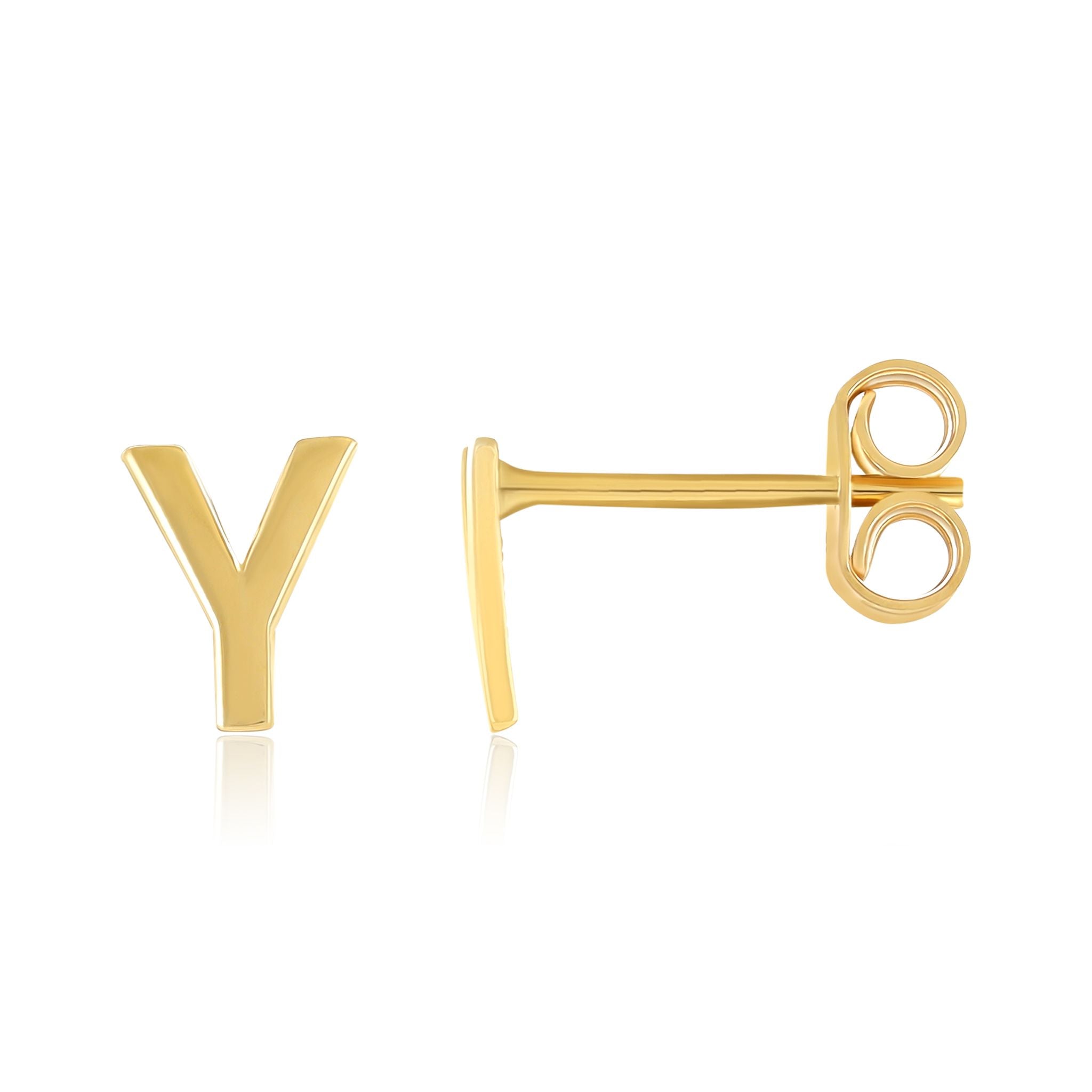 9ct Yellow Gold Initial Stud Earrings - Letter Y