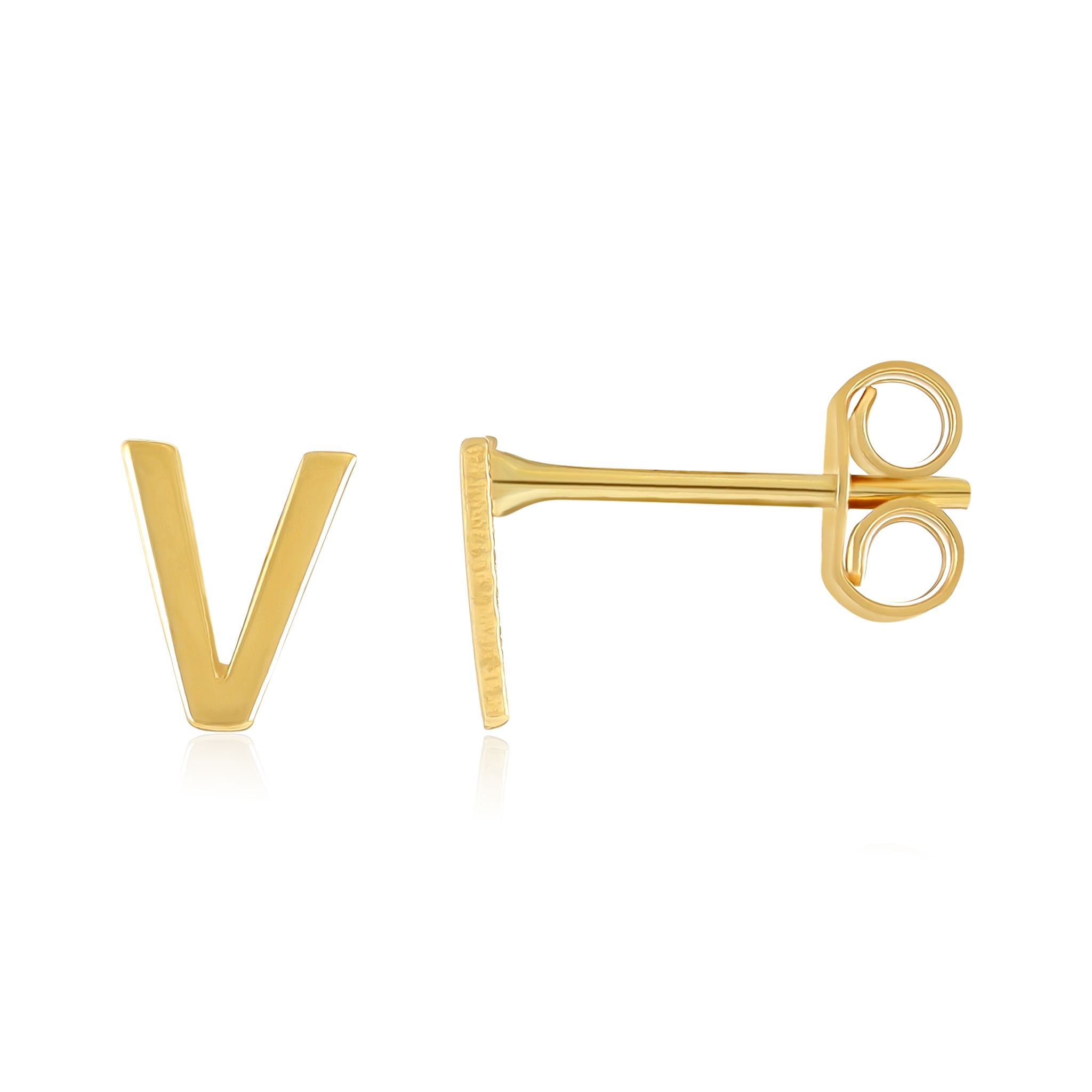 9ct Yellow Gold Initial Stud Earrings - Letter V