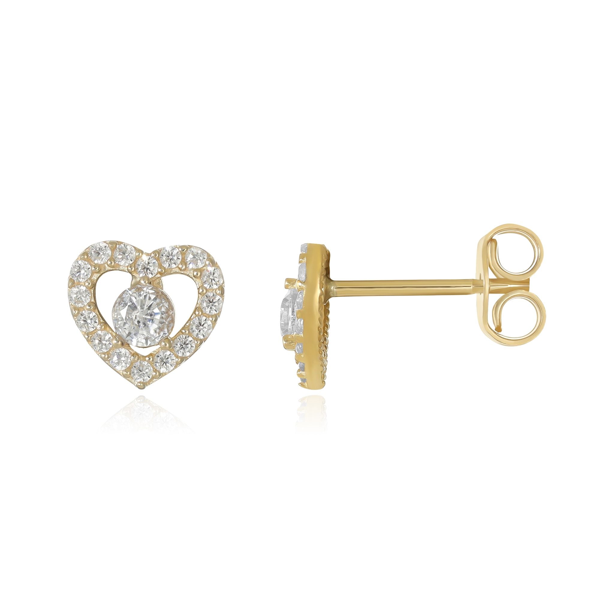 9ct Yellow Gold Cubic Zirconia Heart Earrings