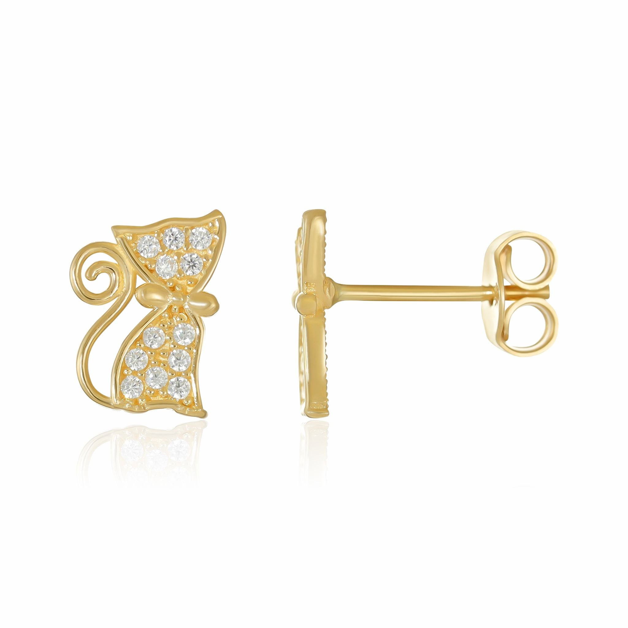 9ct Yellow Gold Cubic Zirconia Cat Earrings